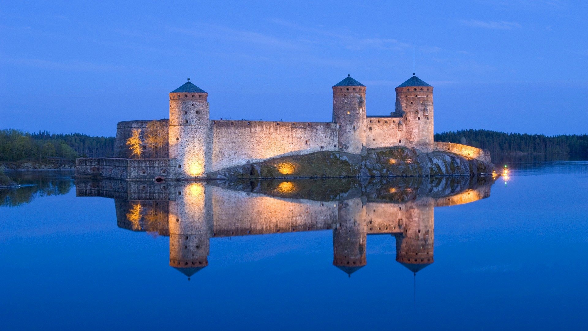 Finland: Olavinlinna, A 15th-century three-tower castle located in Savonlinna. 1920x1080 Full HD Background.