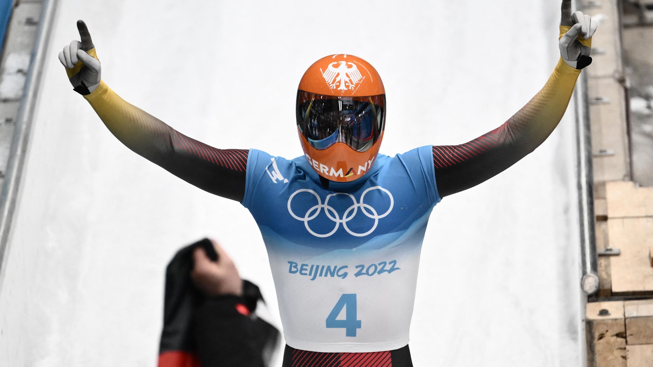 Skeleton (Sport): Christopher Grotheer, The 2022 Beijing Winter Olympics men's singles event champion. 2560x1440 HD Background.