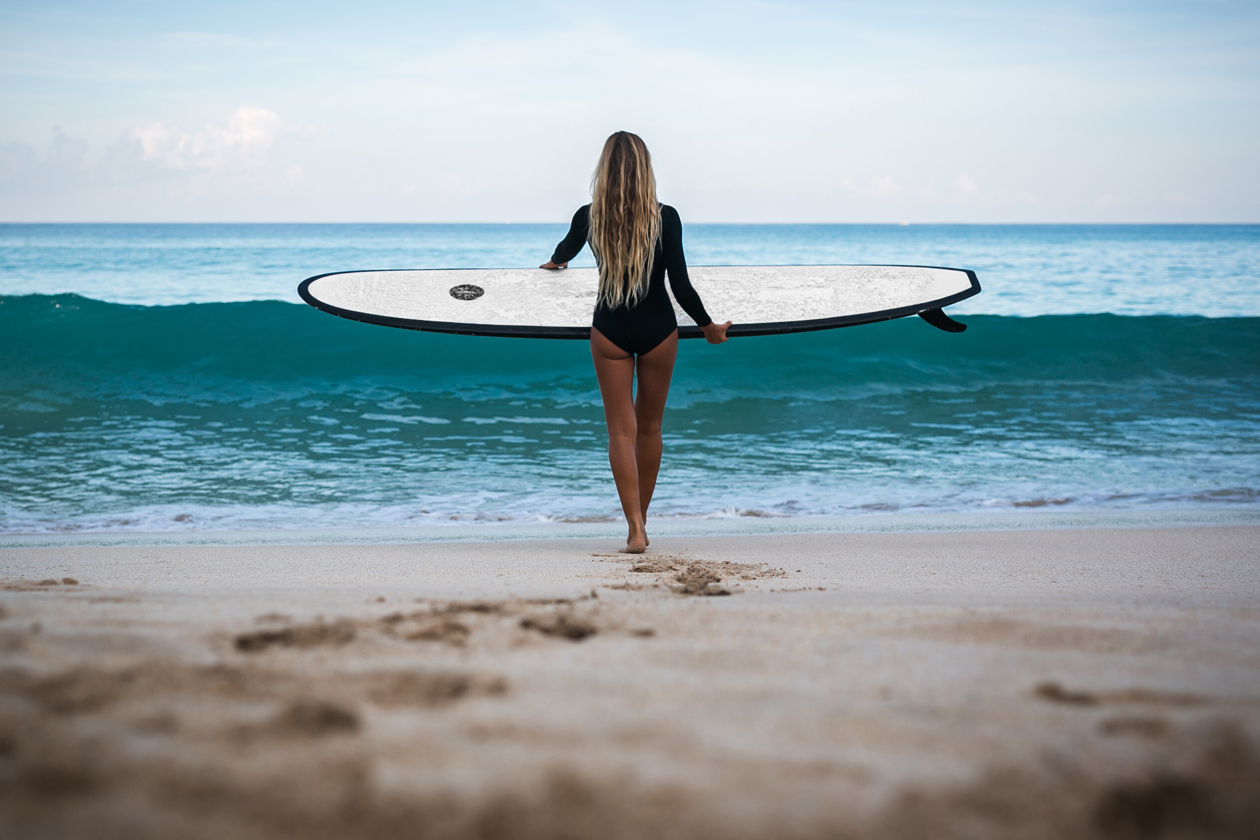 Girl Surfing: Surf swimwear, Summer Olympics discipline, Women's Championship, Tokyo 2020. 2530x1690 HD Background.