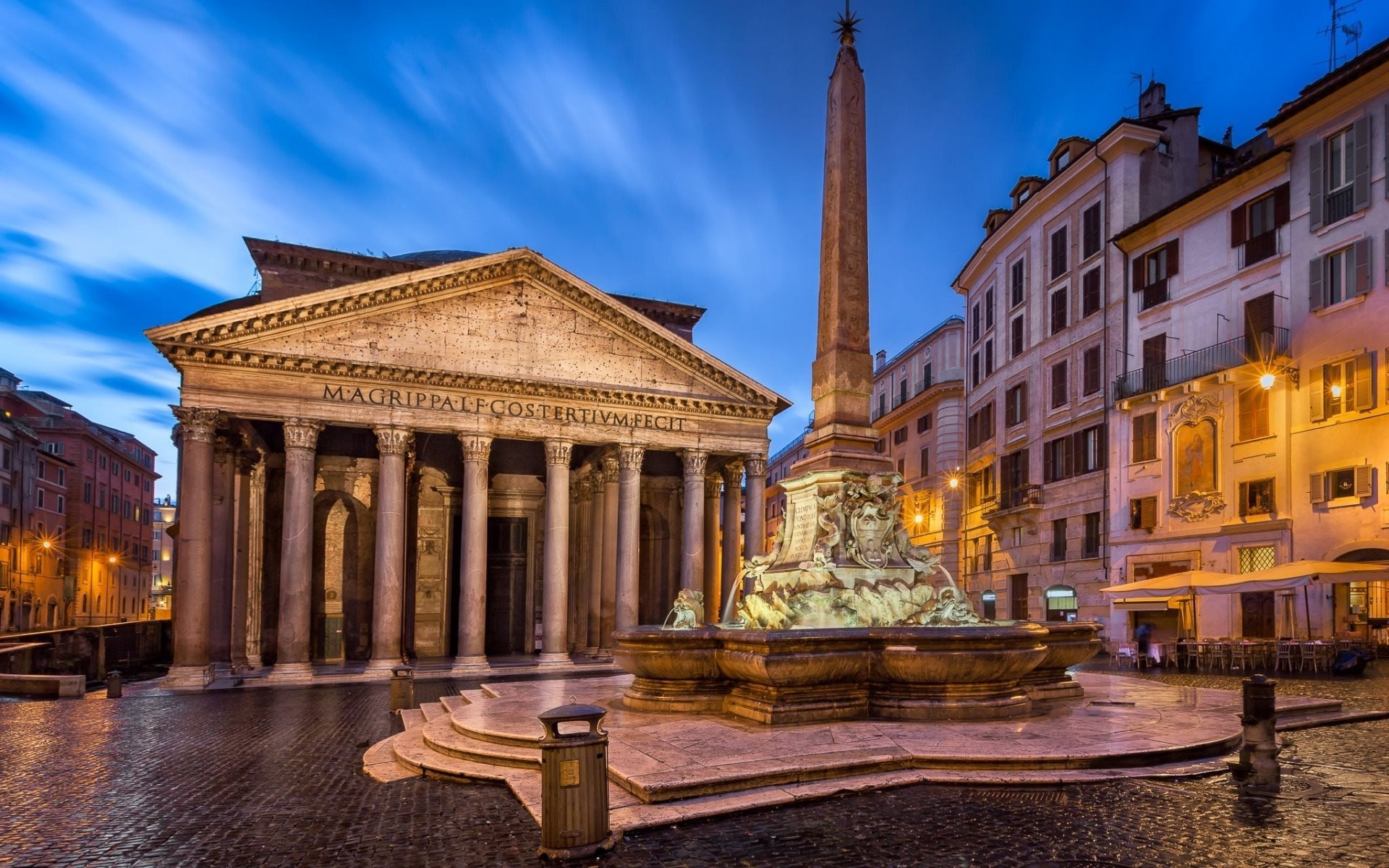 Pantheon at night, Picturesque square, Beautiful fountain, Marco Vispanio, 1920x1200 HD Desktop
