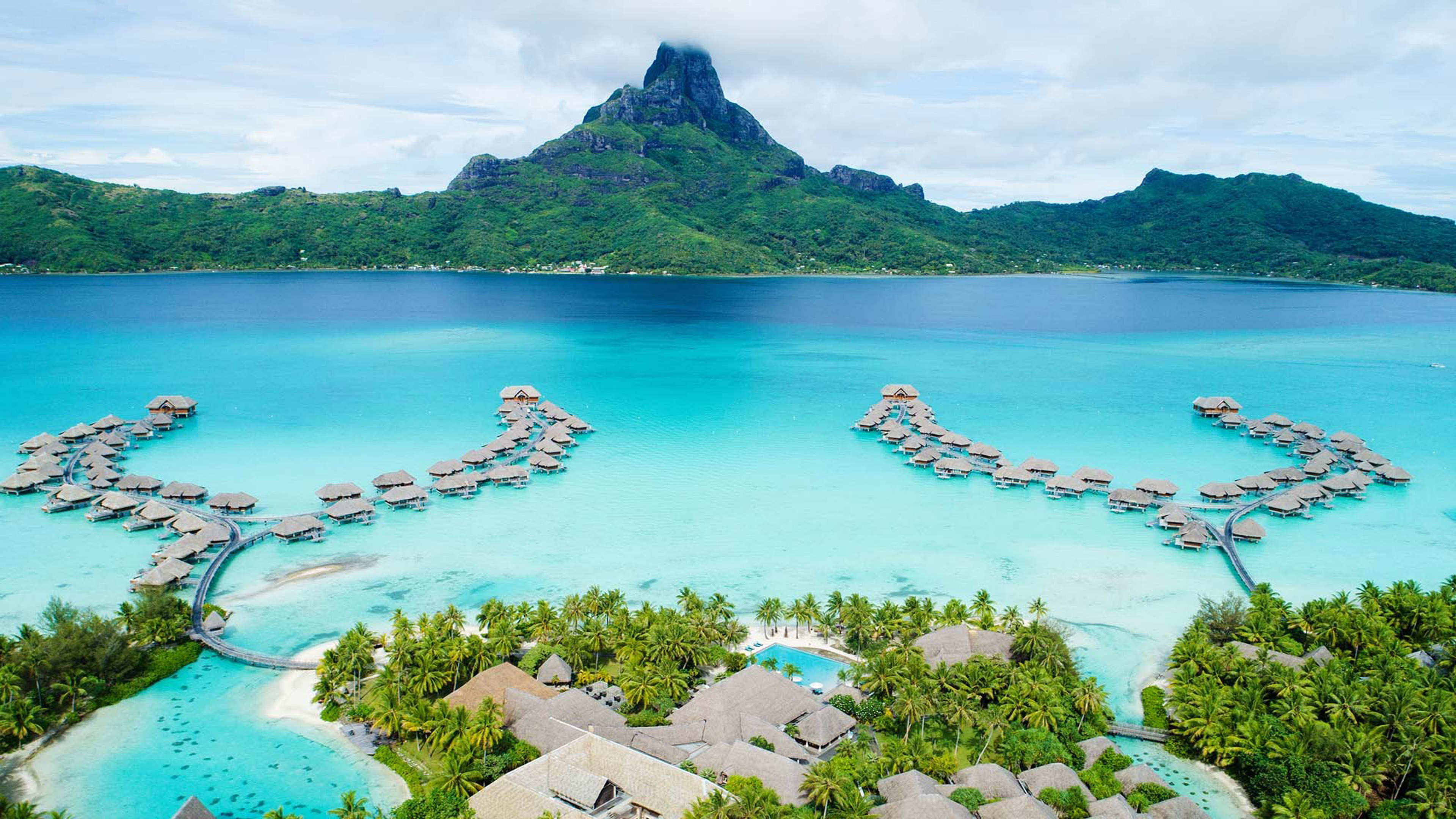 Bora Bora Island, French Polynesia, Southern Pacific Ocean, Resort bungalows, 3840x2160 4K Desktop