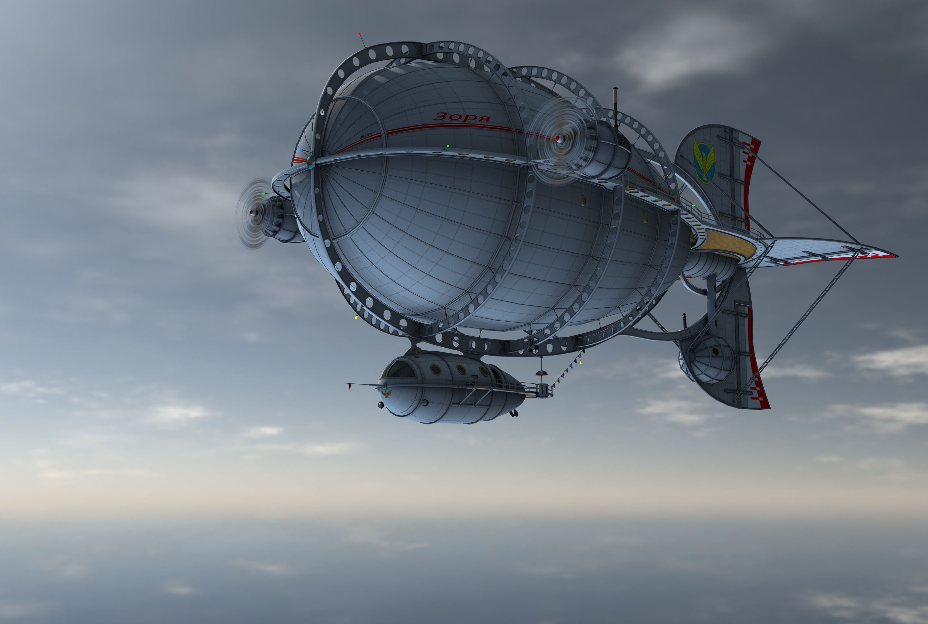 Dirigible: Zeppelin, Steampunk airship, A type of aerostat, Skies. 3000x2020 HD Wallpaper.