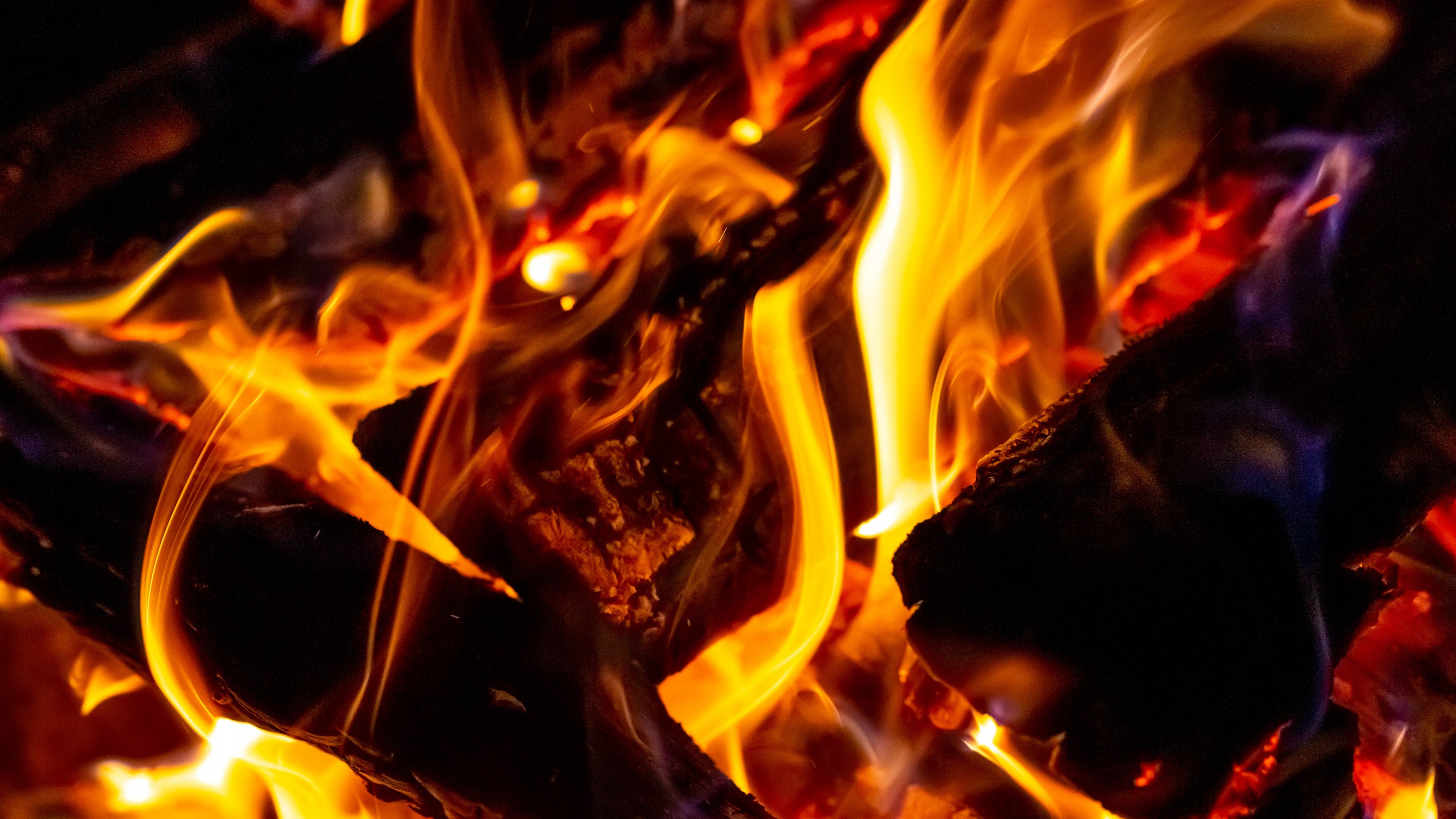 Fireplace: Bonfire, The visible, gaseous part of a fire. 3840x2160 4K Wallpaper.
