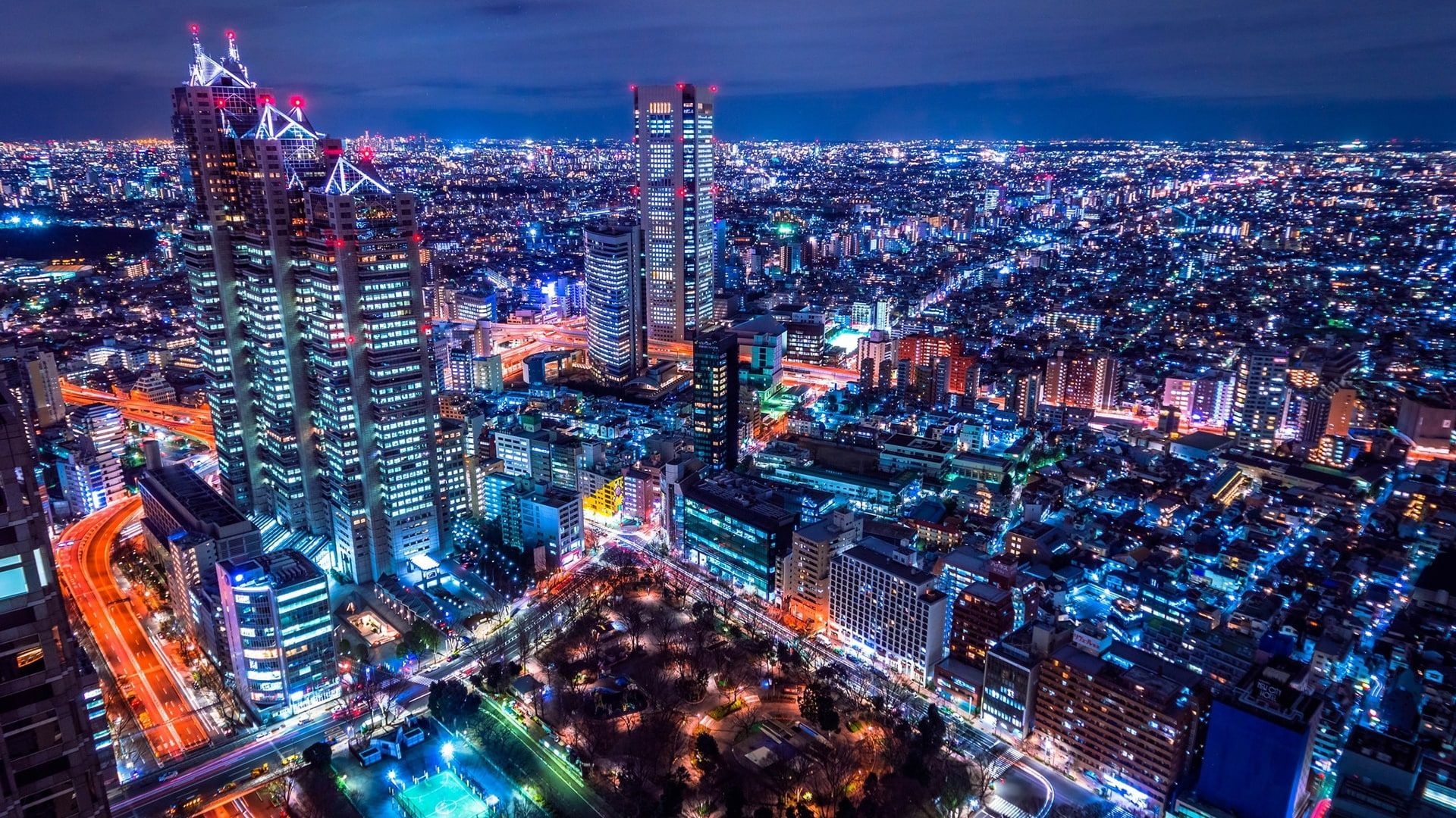 Japan Skyline, Shinjuku Park Tower, Tokyo cityscape, Night skyline, 1920x1080 Full HD Desktop