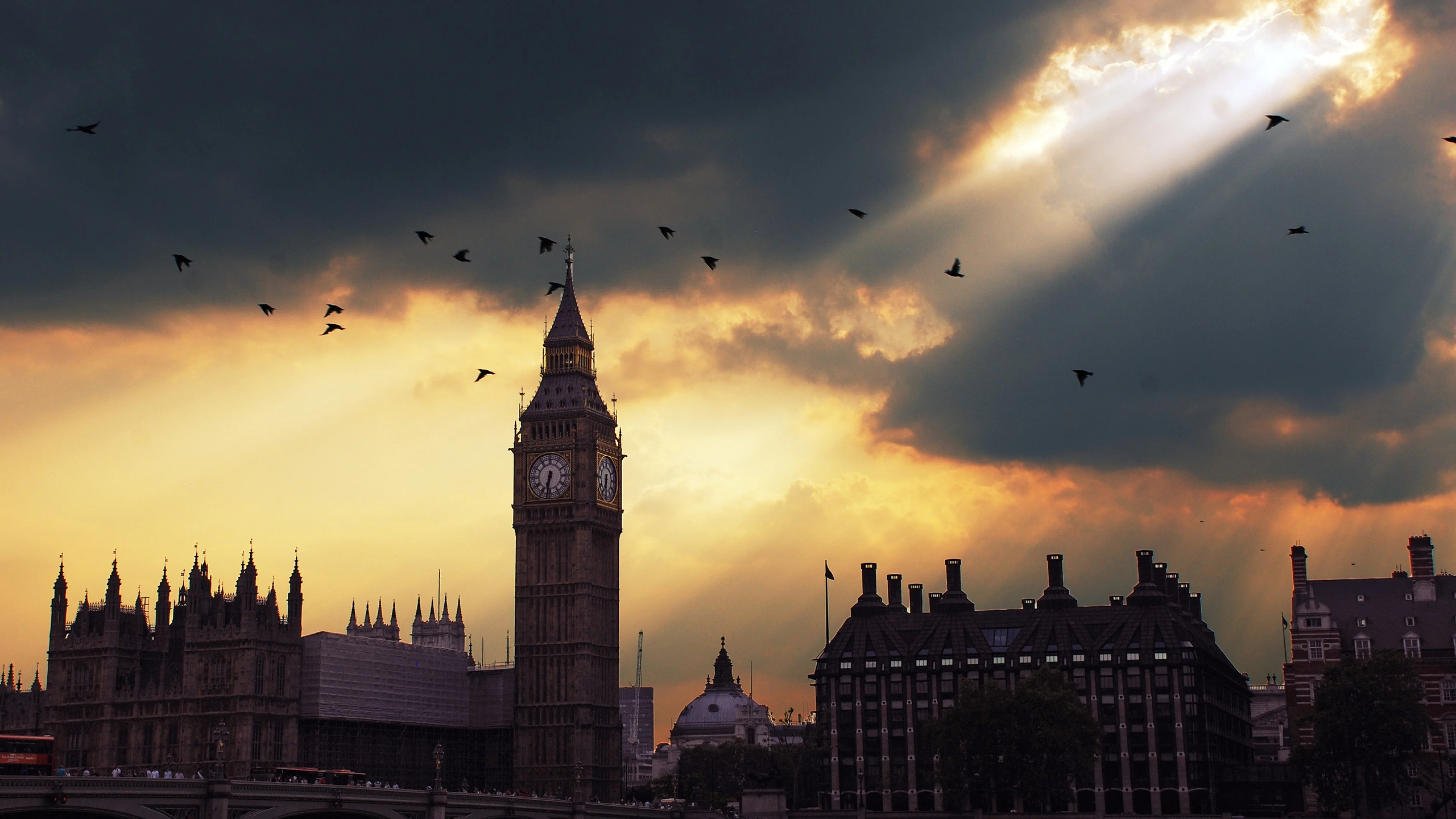 Big Ben, Travels, London sunset, Sky background, 3840x2160 4K Desktop