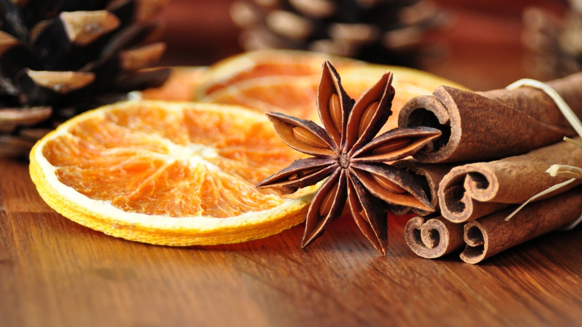 Dried orange slices, Fragrant decoration, Festive image, Rustic background, 1920x1080 Full HD Desktop