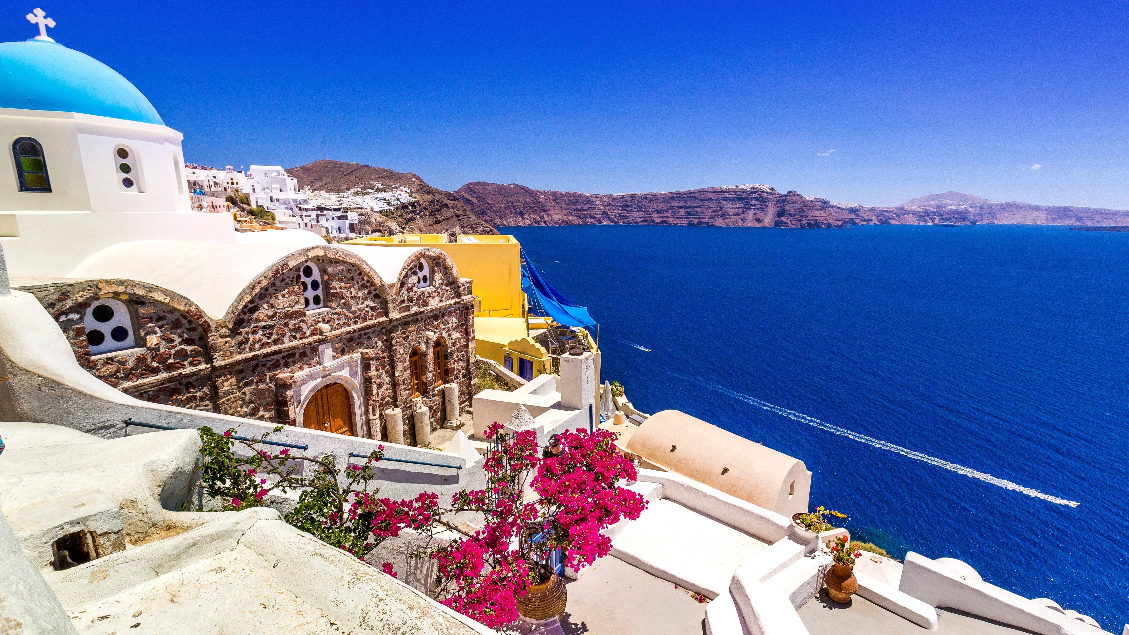 Greece's gem, Stunning wallpaper, House in Santorini, High-definition image, 3840x2160 4K Desktop
