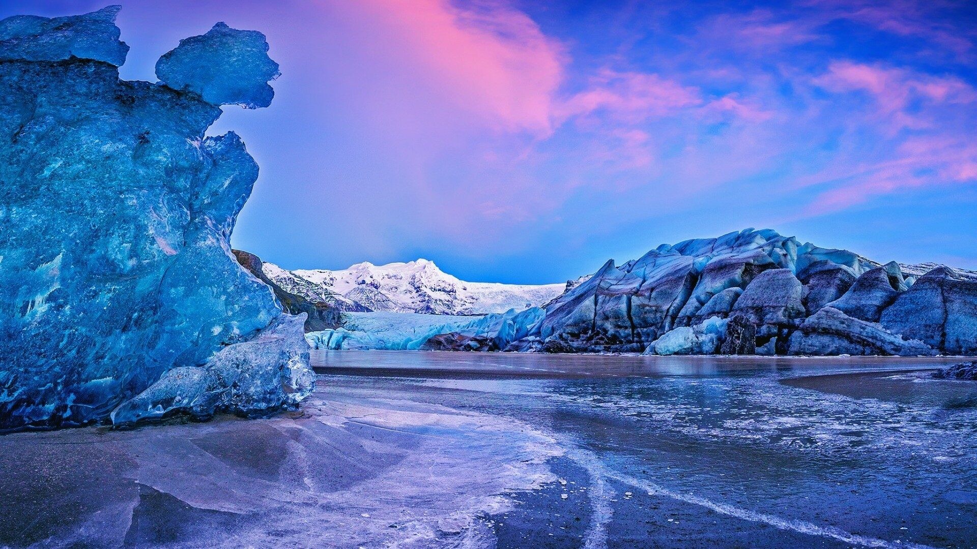 Glacier: Vatna Glacier, Nature, Iceland, Ice cap, Vatnajokull National Park. 1920x1080 Full HD Background.