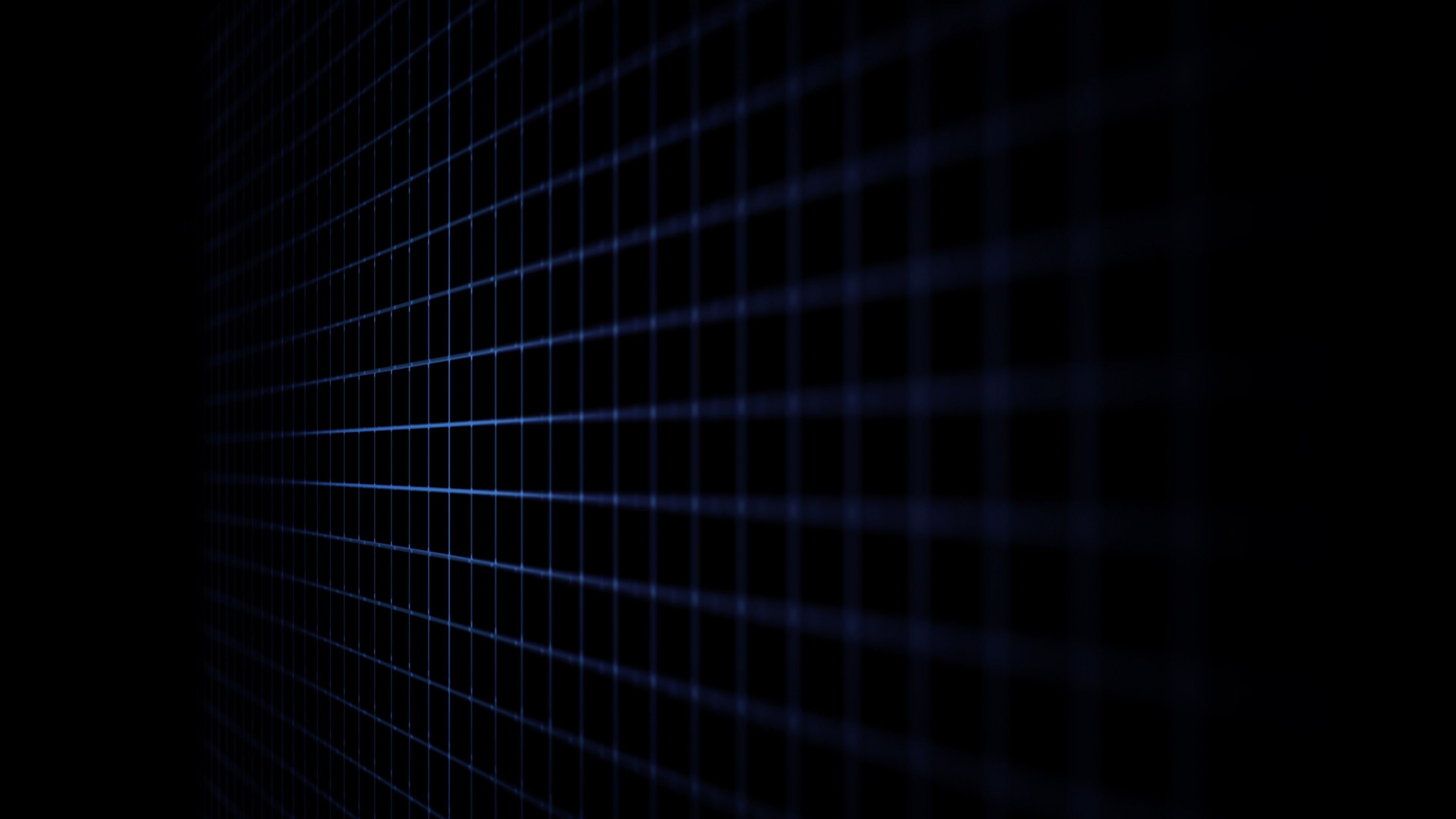 Backdrop: Dark grid, Parallel line segments, Squares, Identical shapes, Blur, Geometric. 3840x2160 4K Background.