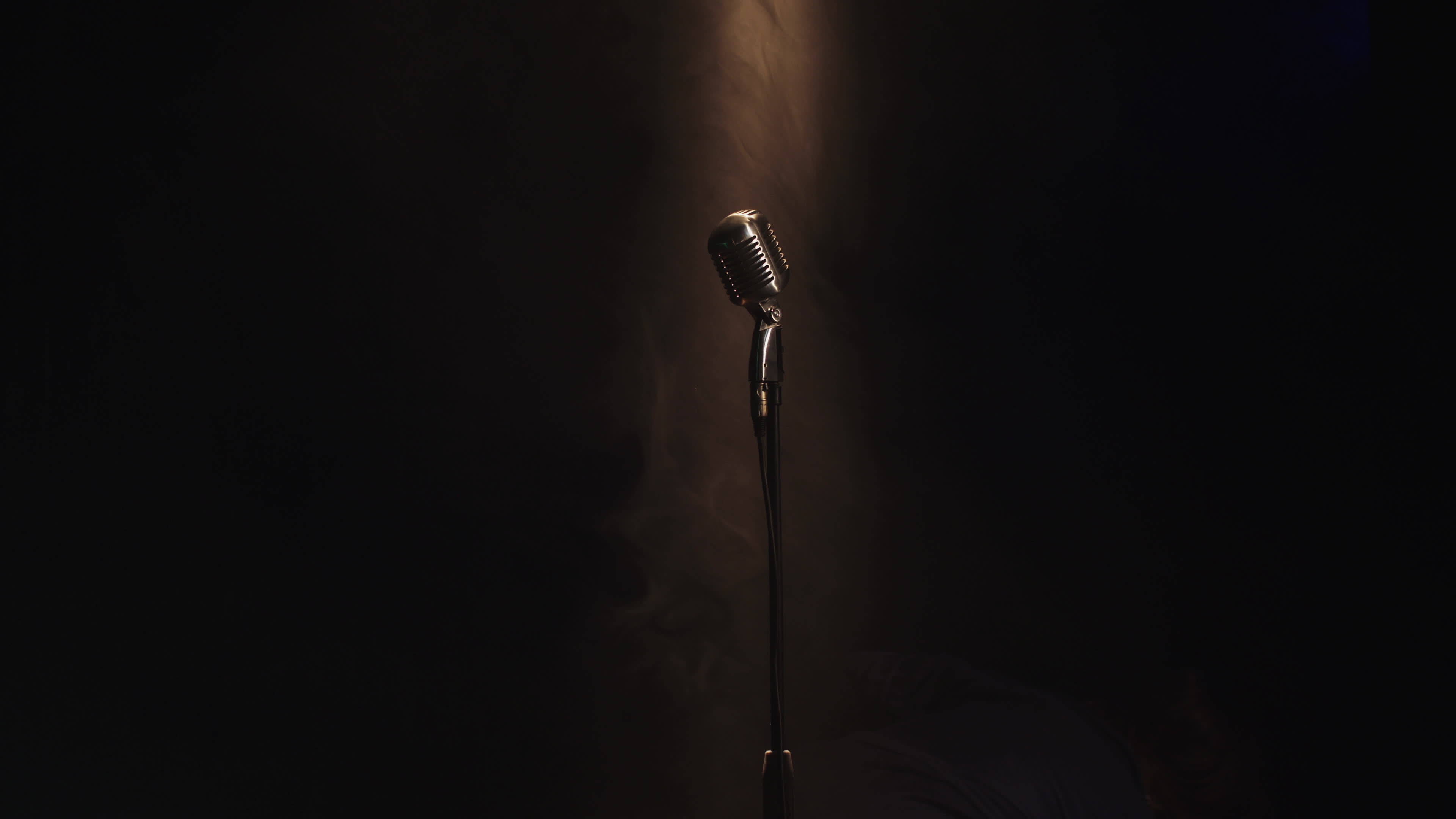 Running away from stage, Vintage microphone prop, Smoky atmosphere, Mysterious ambiance, 3840x2160 4K Desktop