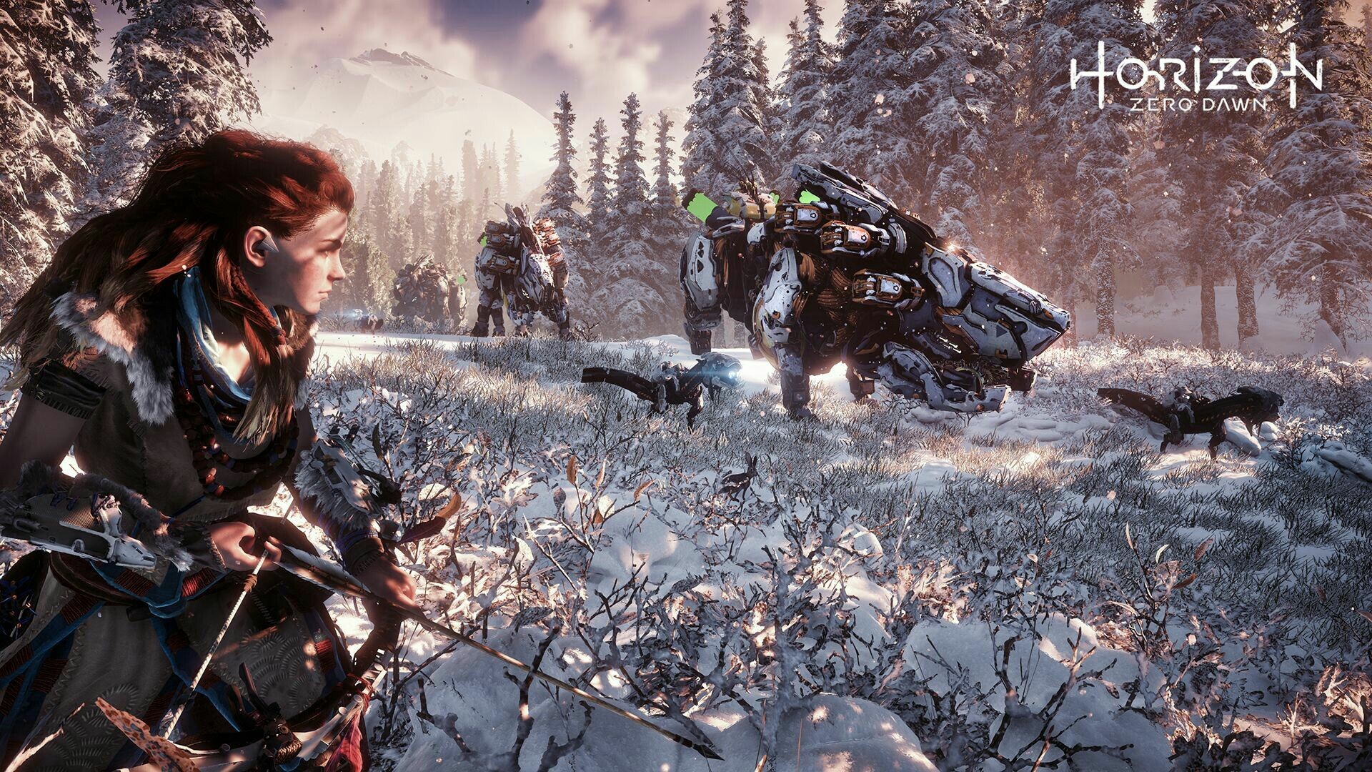 Horizon Zero Dawn: Aloy, Embarks on a journey to stop a cult that worships artificial intelligence bent on the world's destruction. 1920x1080 Full HD Background.