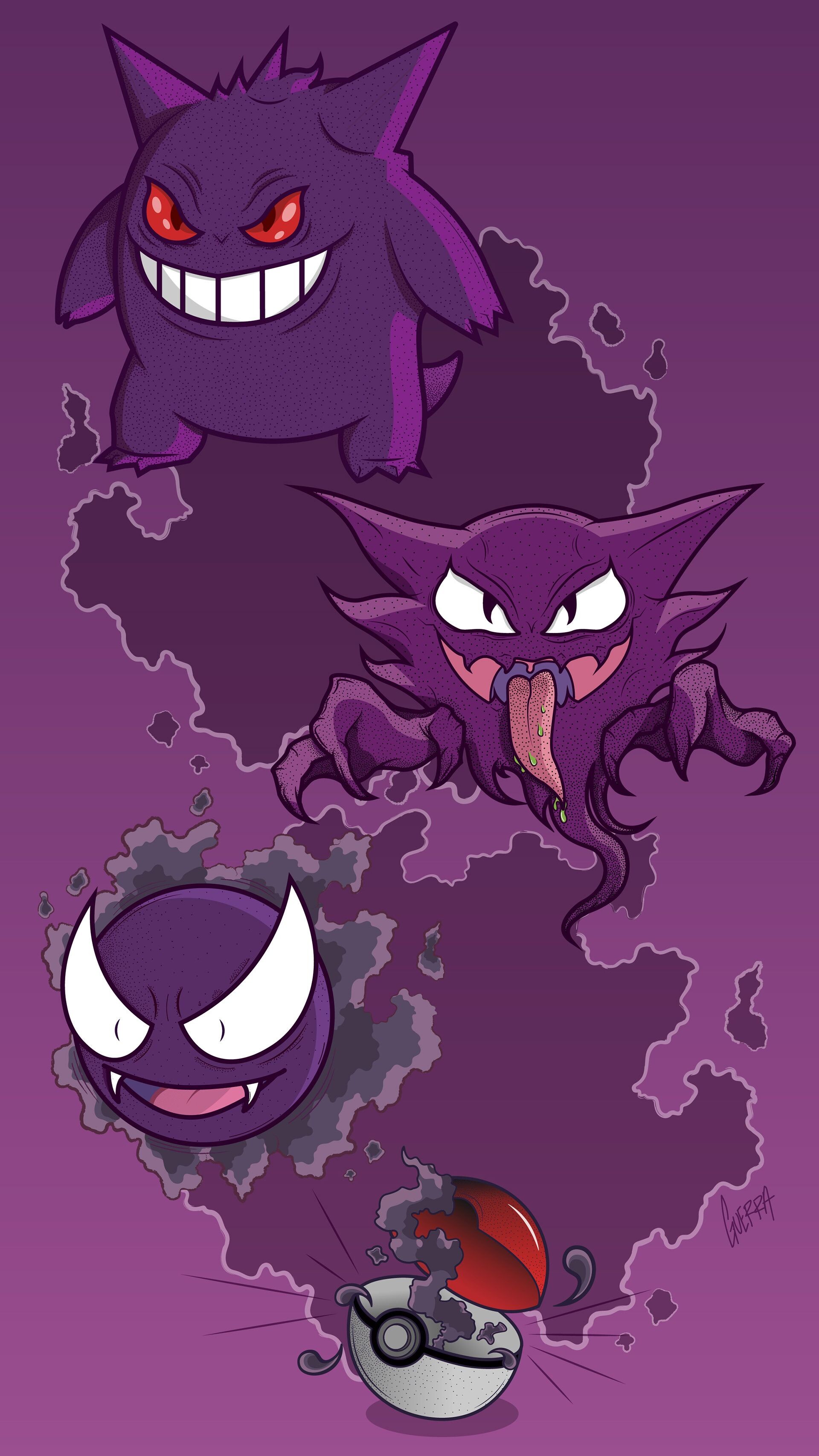 Ghost Pokemon: Gengar, A very mischievous, and at times, malicious species, The master of stealth. 1920x3420 HD Background.