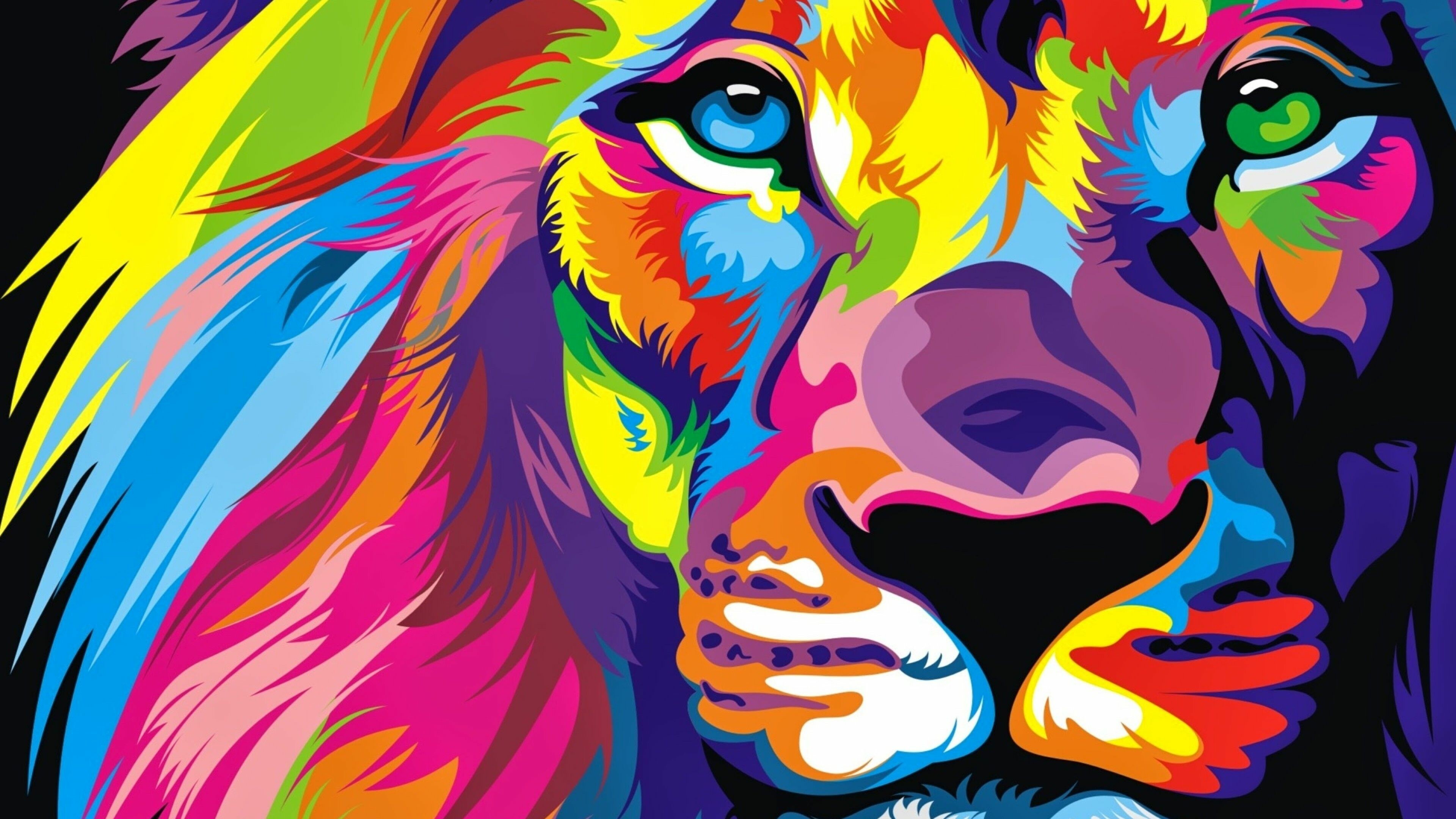 Lion: An apex and keystone predator, Art, Painting, Colorful. 3840x2160 4K Wallpaper.