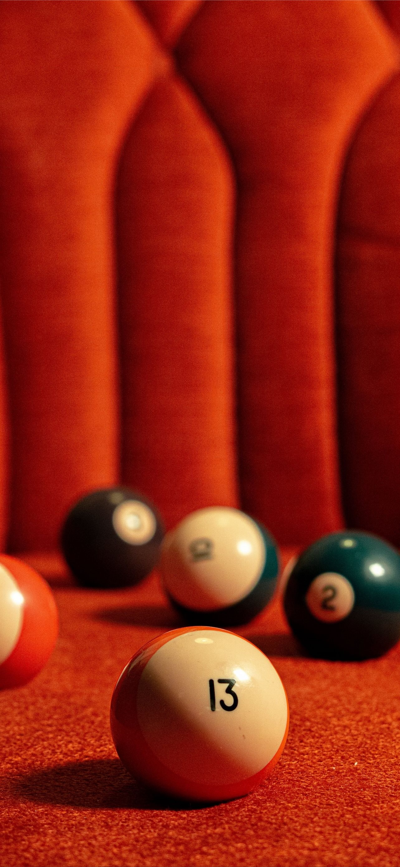 Billiards: Numbered solid balls, Object balls in classic pool and eight-ball style of cue sports, Pool. 1290x2780 HD Background.