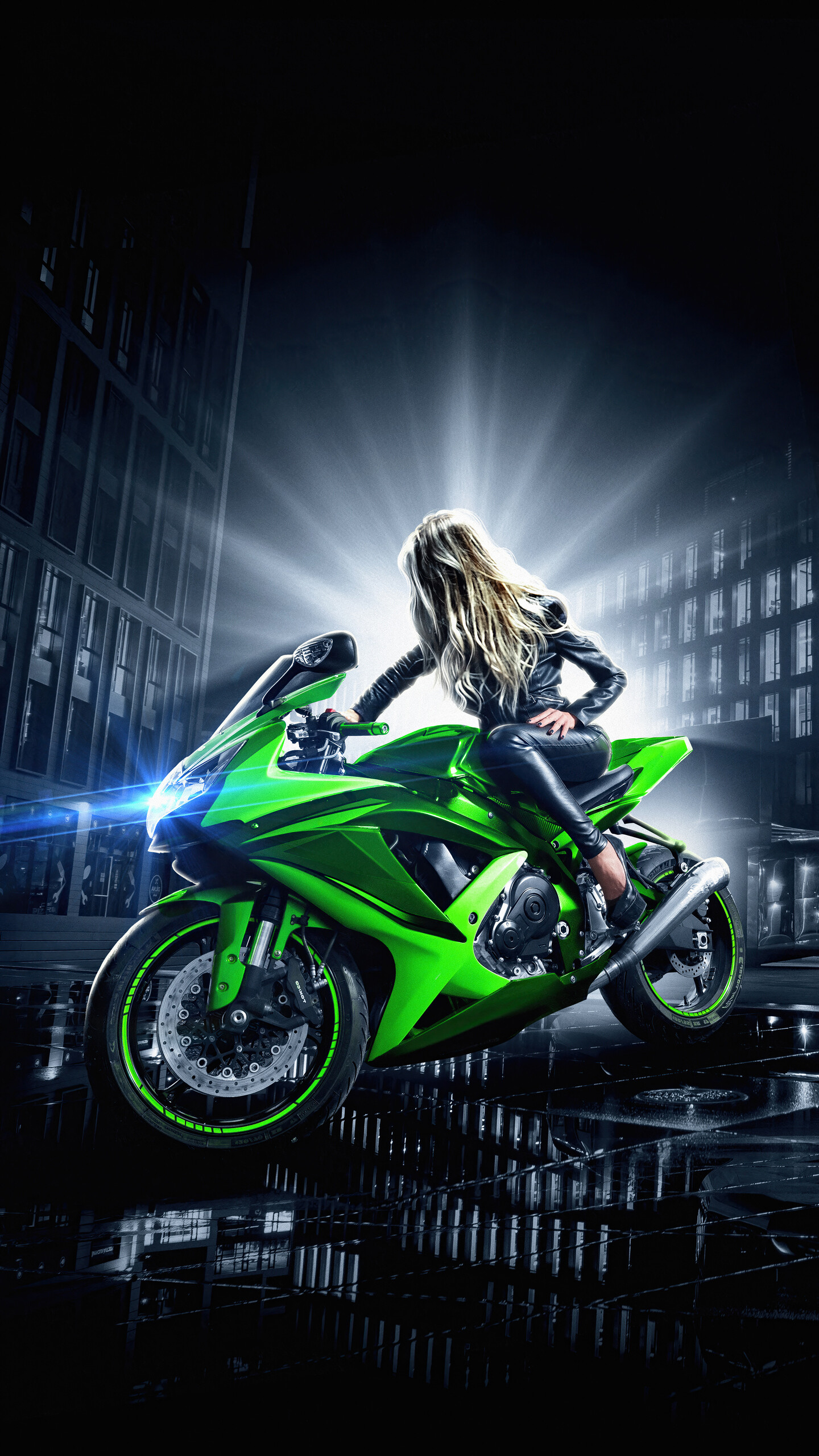 Girls and Motorcycles: Street bike, Futuristic, Leather motorcycle clothing, A female biker. 1440x2560 HD Wallpaper.
