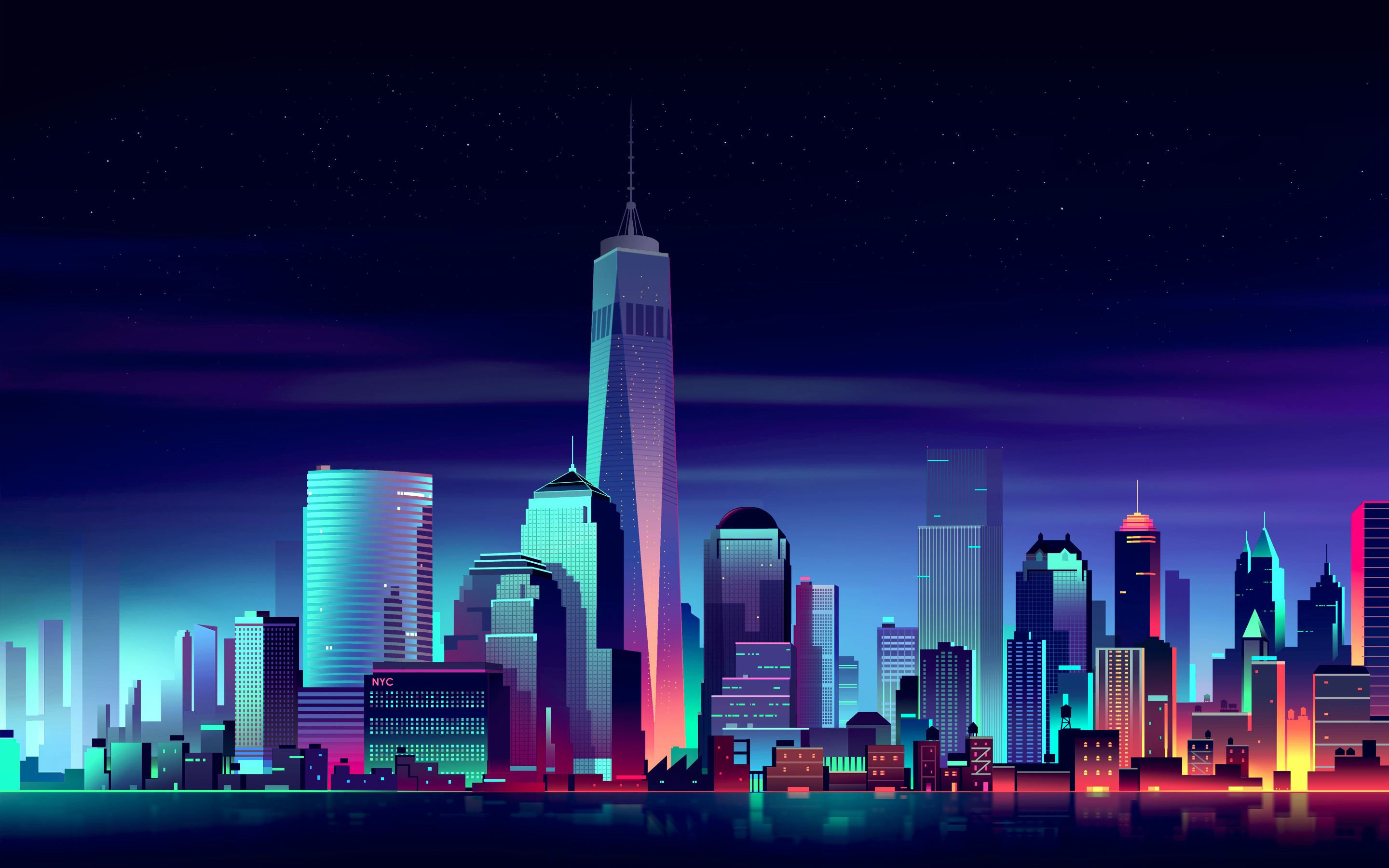 Neon skyline, Vaporwave city, Retro aesthetic, Digital art, 2880x1800 HD Desktop