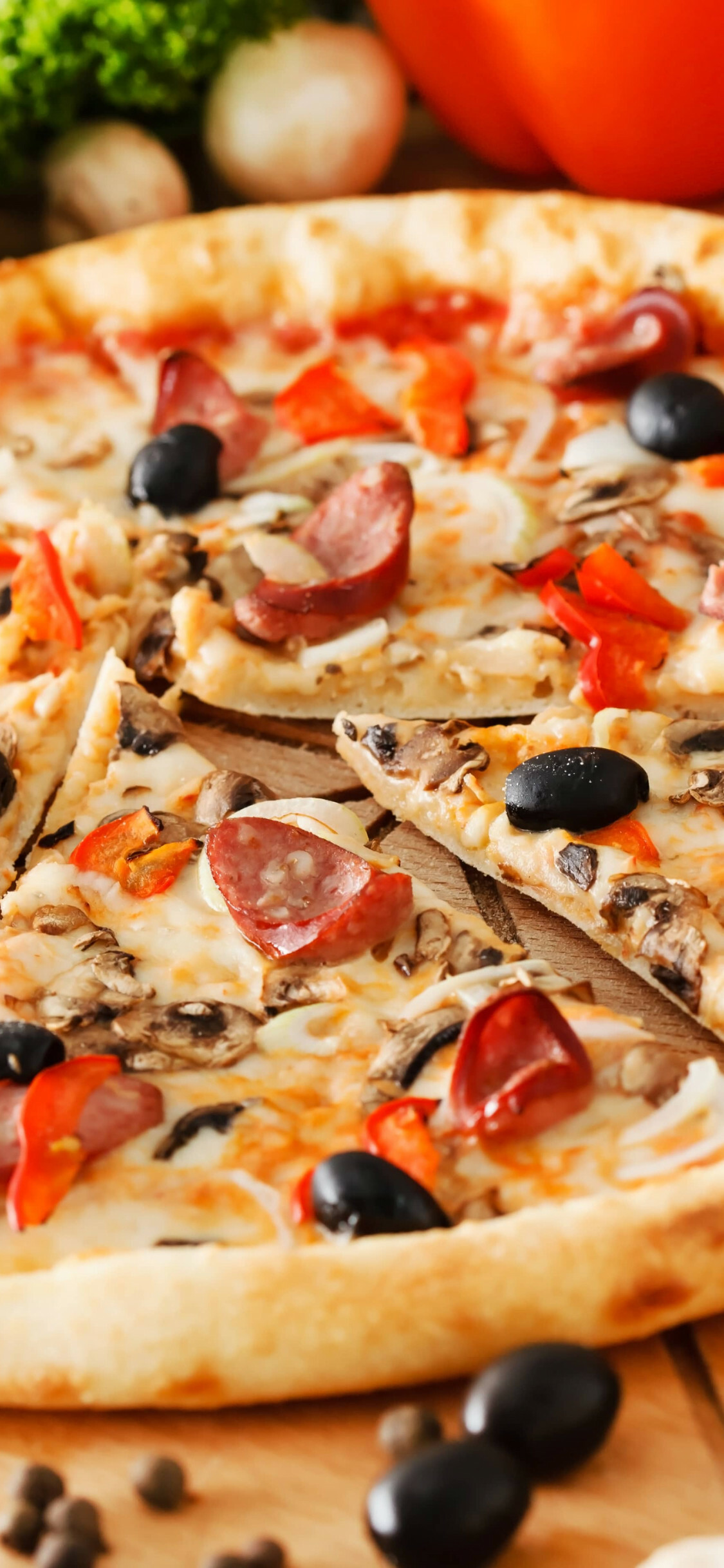 Pizza: A baked dish originating in Italy, Topping. 1130x2440 HD Background.