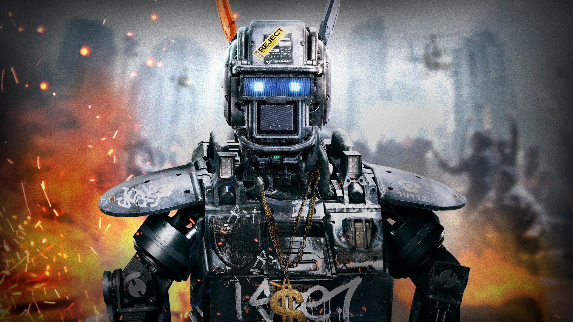 Chappie: The tale of the world's first robot police force, who are tackling spiraling crime in Johannesburg in 2016. 1920x1080 Full HD Background.