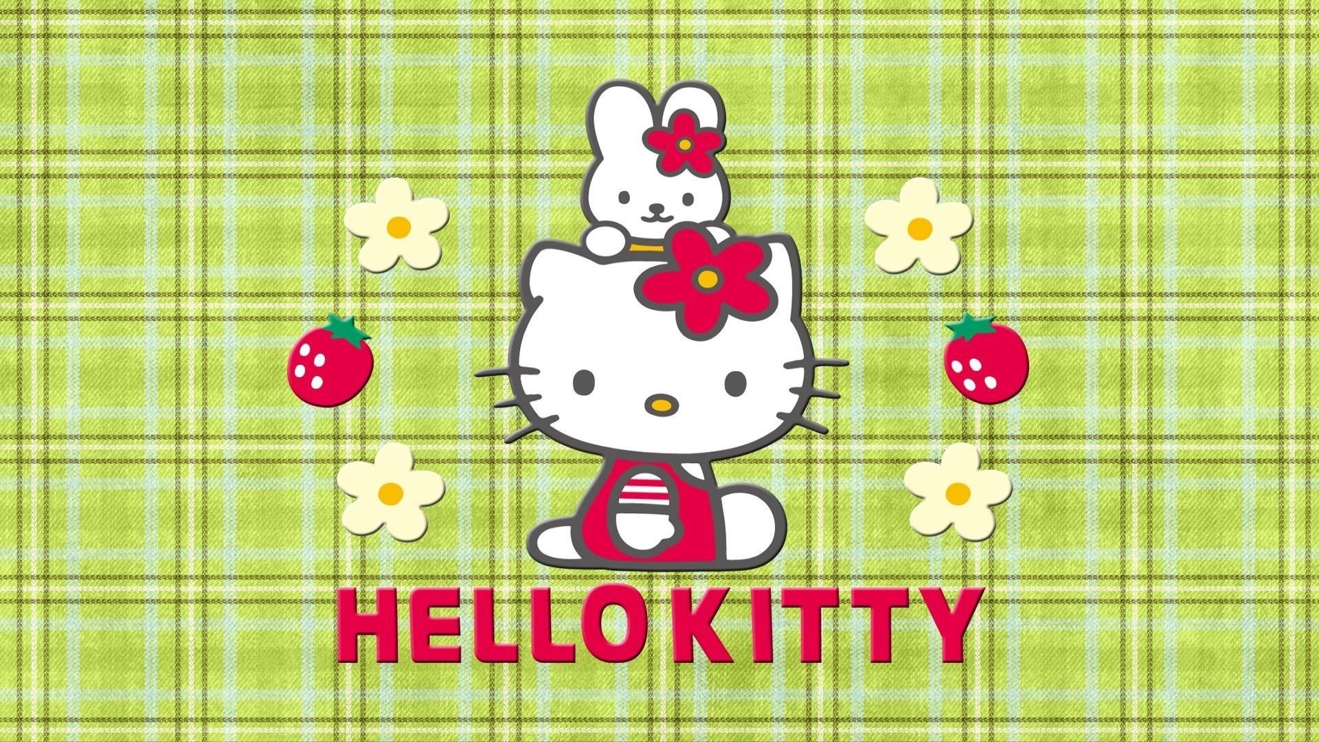 Hello Kitty, Springtime joy, Green meadows, Blooming flowers, 1920x1080 Full HD Desktop