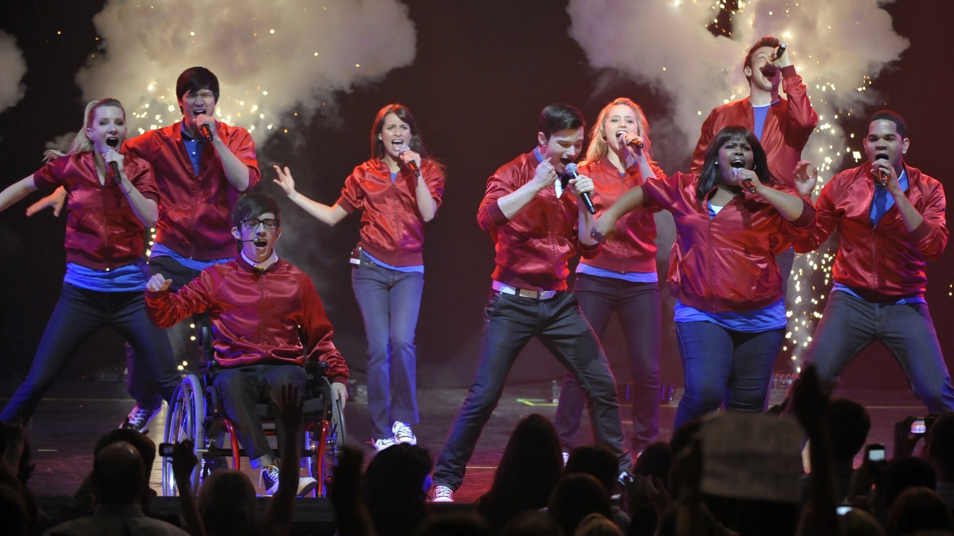 Glee (TV series): A musical comedy-drama show created by Ryan Murphy, Brad Falchuk, and Ian Brennan. 1920x1080 Full HD Background.