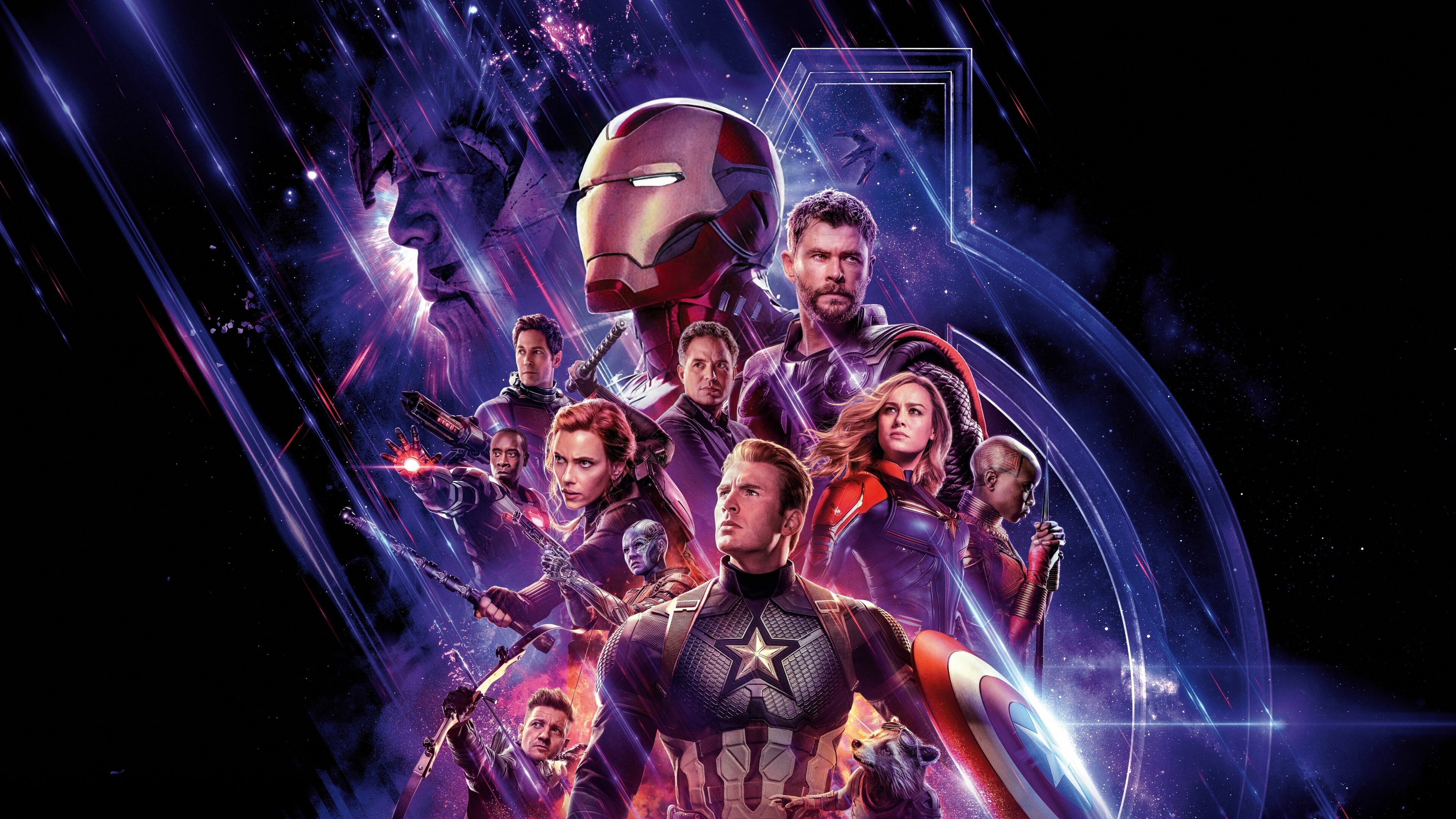 Avengers: Endgame, War Machine, Thanos, Rocket  Raccoon, Iron Man, Marvel Movies. 3840x2160 4K Background.