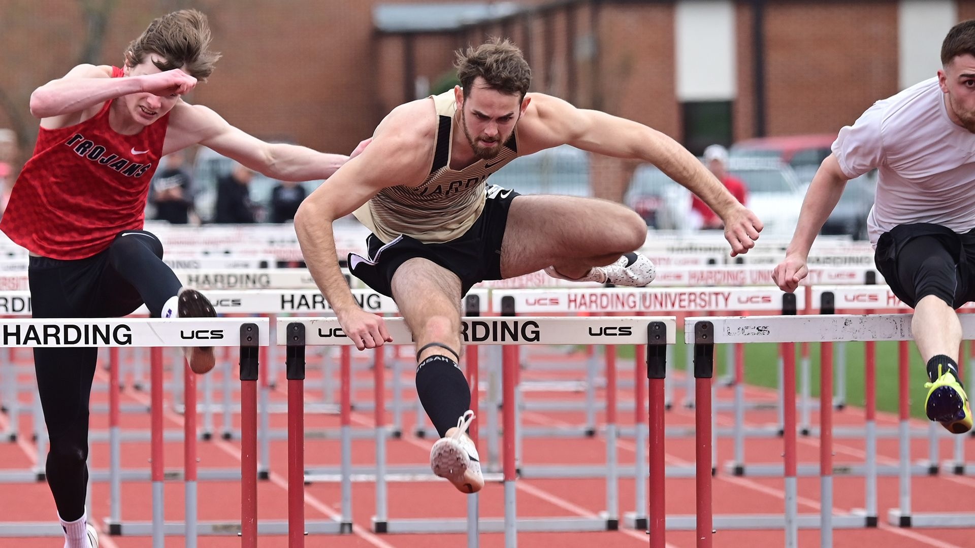 Hurdling: A footrace with a series of hurdles, Short distance running, Running competition, Hurdle run, Harding University. 1920x1080 Full HD Background.