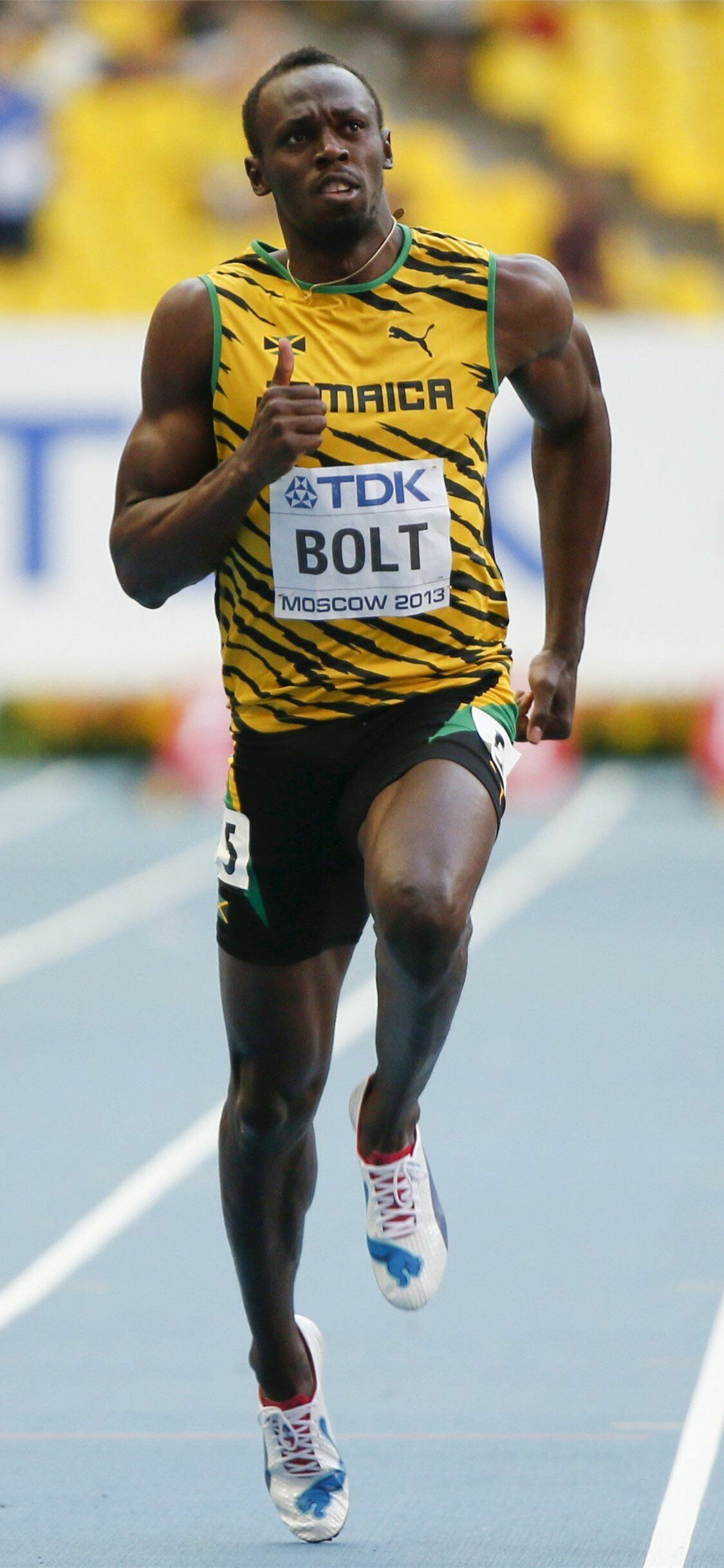 Usain Bolt: The 2008 Olympics was his international debut over 100 m. 1130x2440 HD Background.