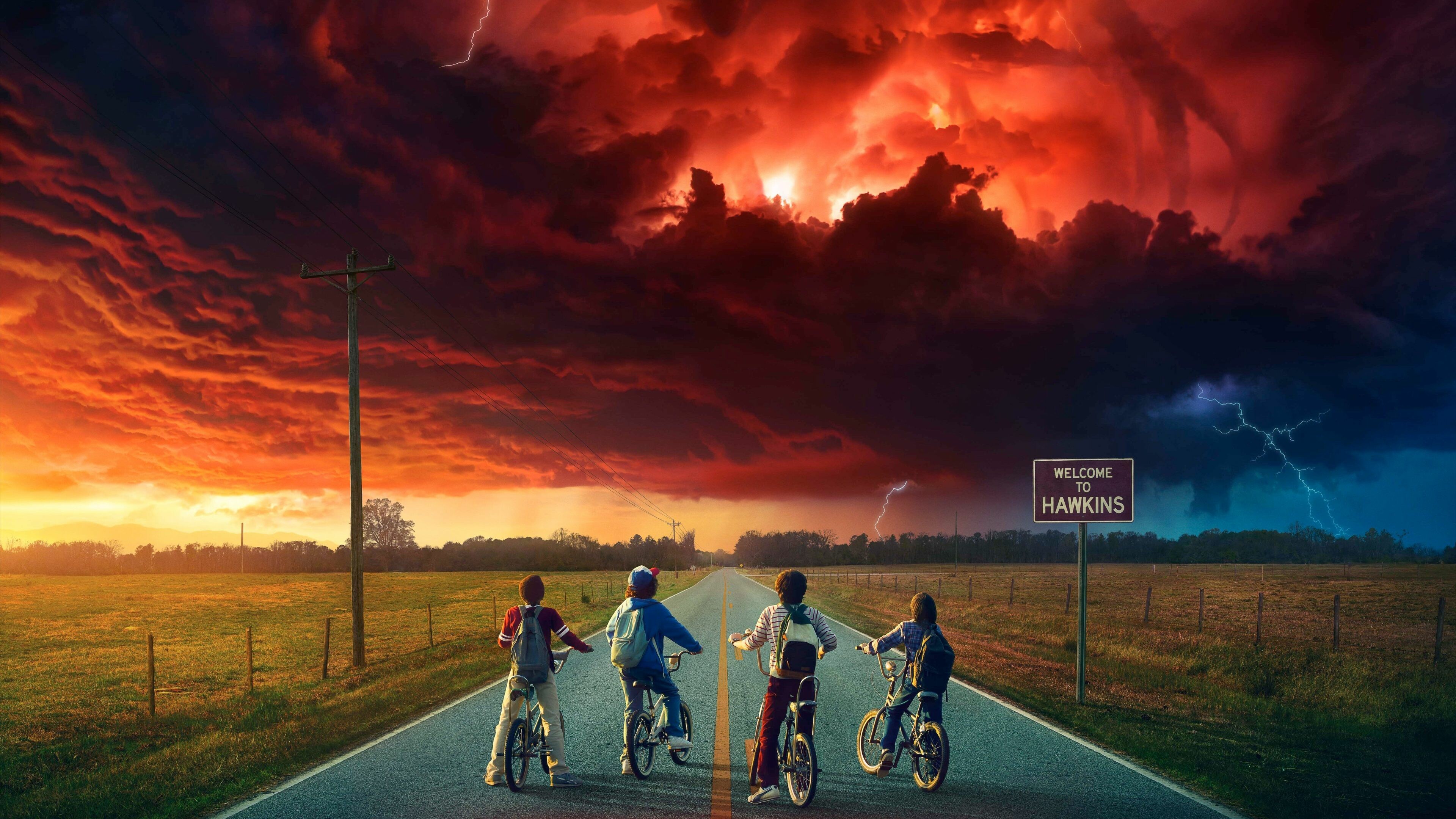 Stranger Things: Welcome to Hawkins, Netflix's science fiction horror drama. 3840x2160 4K Background.