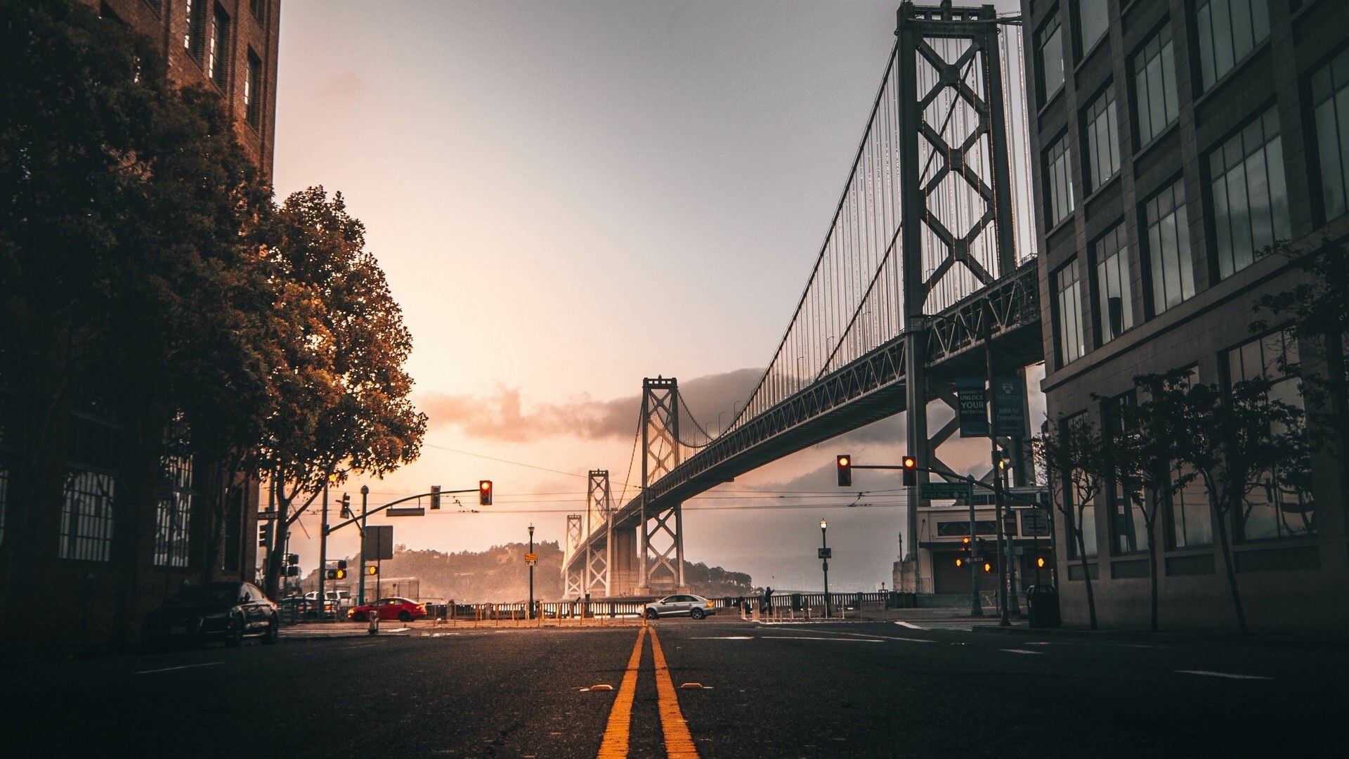 United States: Bay Bridge, San Francisco Bay, California. 1920x1080 Full HD Background.