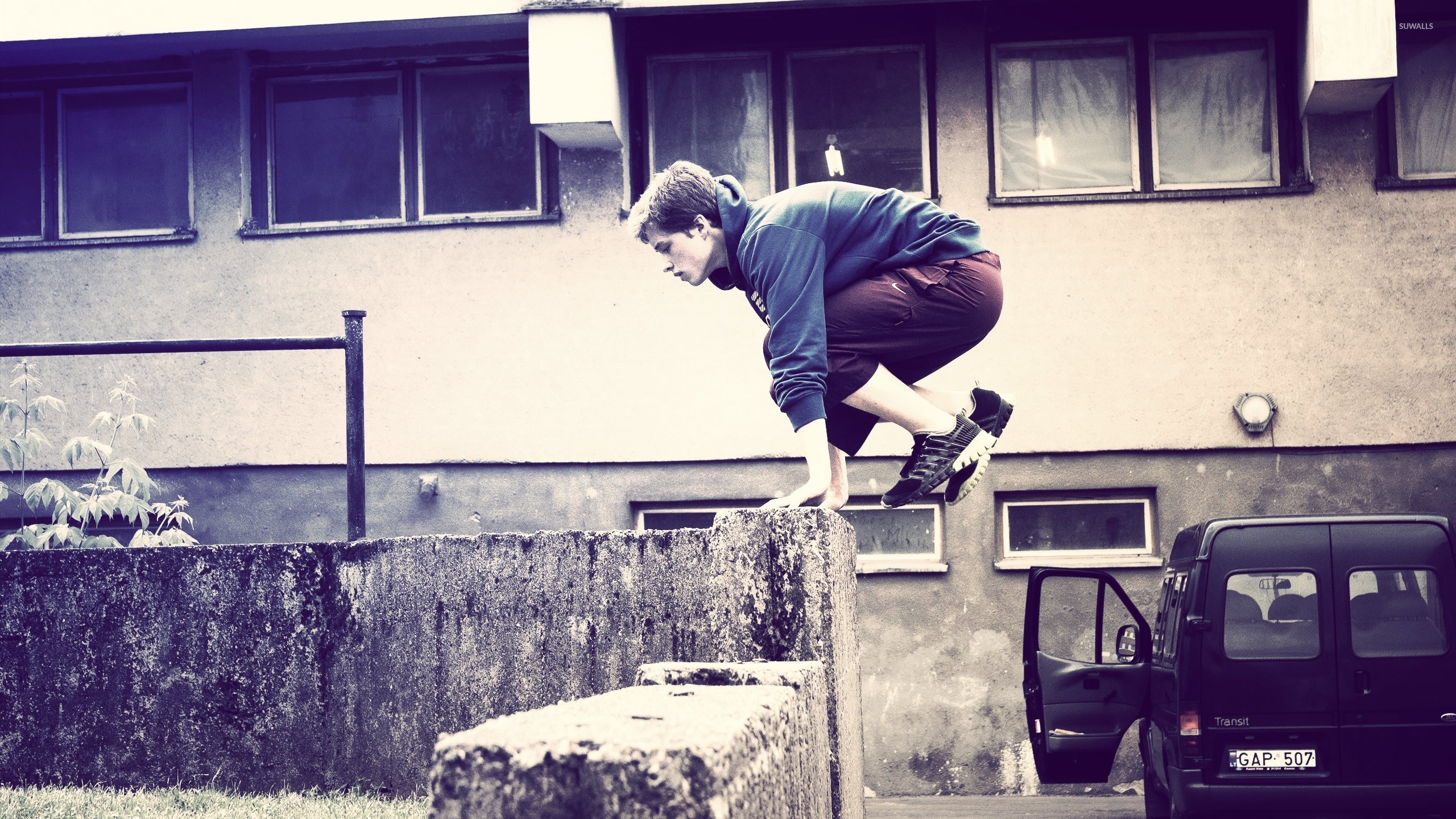Parkour: Safety step and speed vault style, Jumping in military obstacle course. 2560x1440 HD Wallpaper.