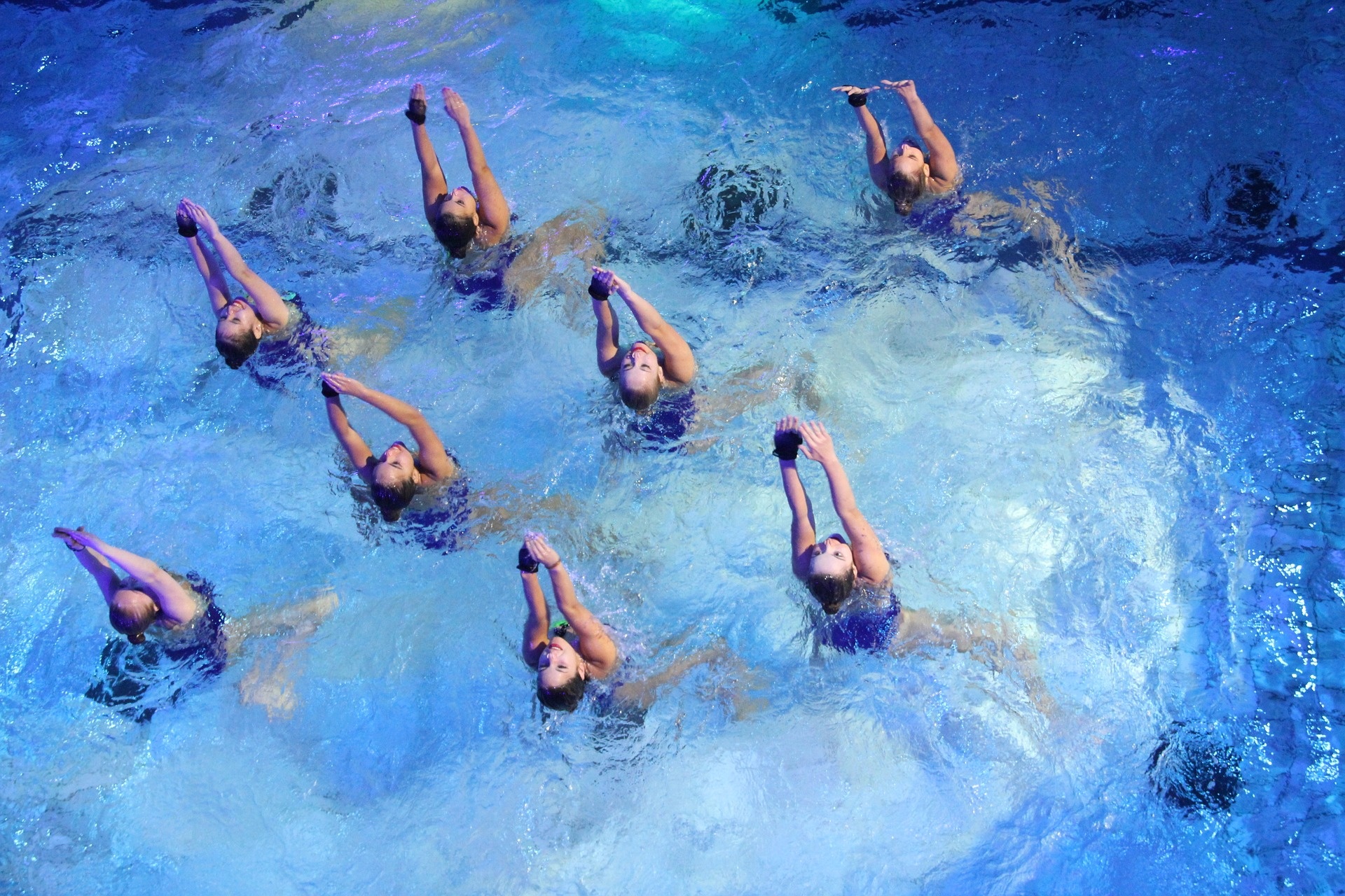 Synchronized Swimming: Artistic water sports discipline, Water gymnastics, Competitive activity. 1920x1280 HD Background.