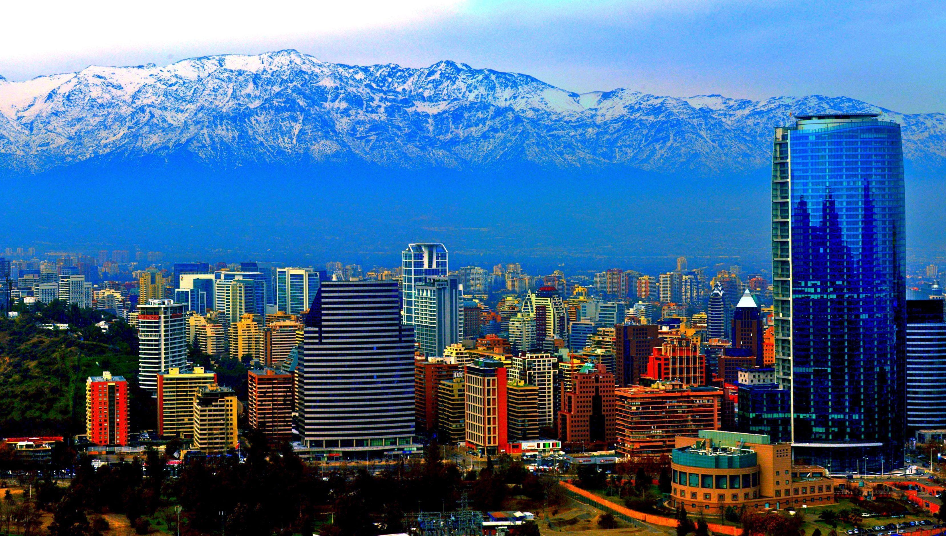 Chile: Santiago, The Andes Mountains, The capital city. 3320x1880 HD Background.