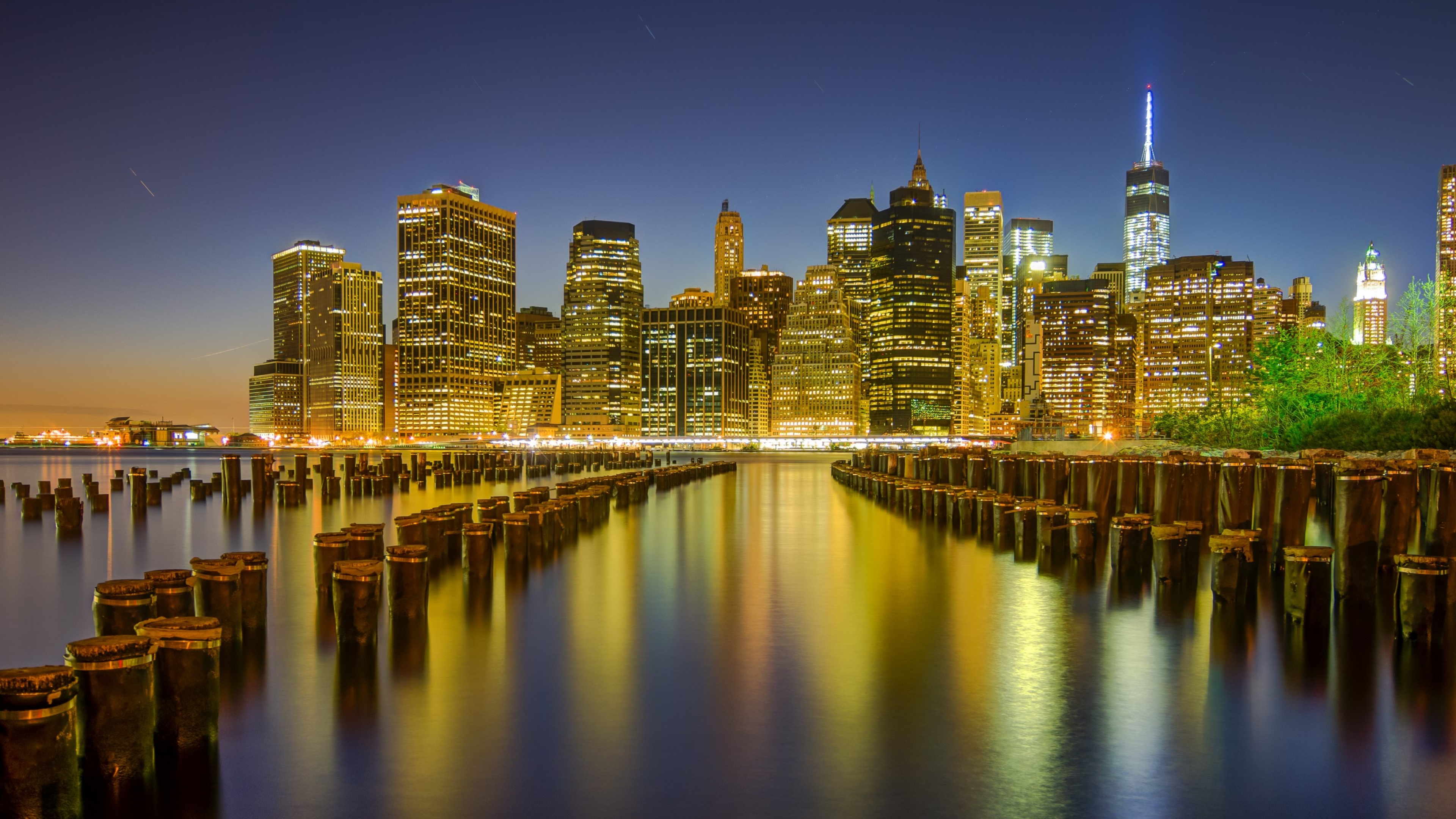 Manhattan Skyline at Night, Ultra HD wallpaper, Mesmerizing background, City lights, 3840x2160 4K Desktop