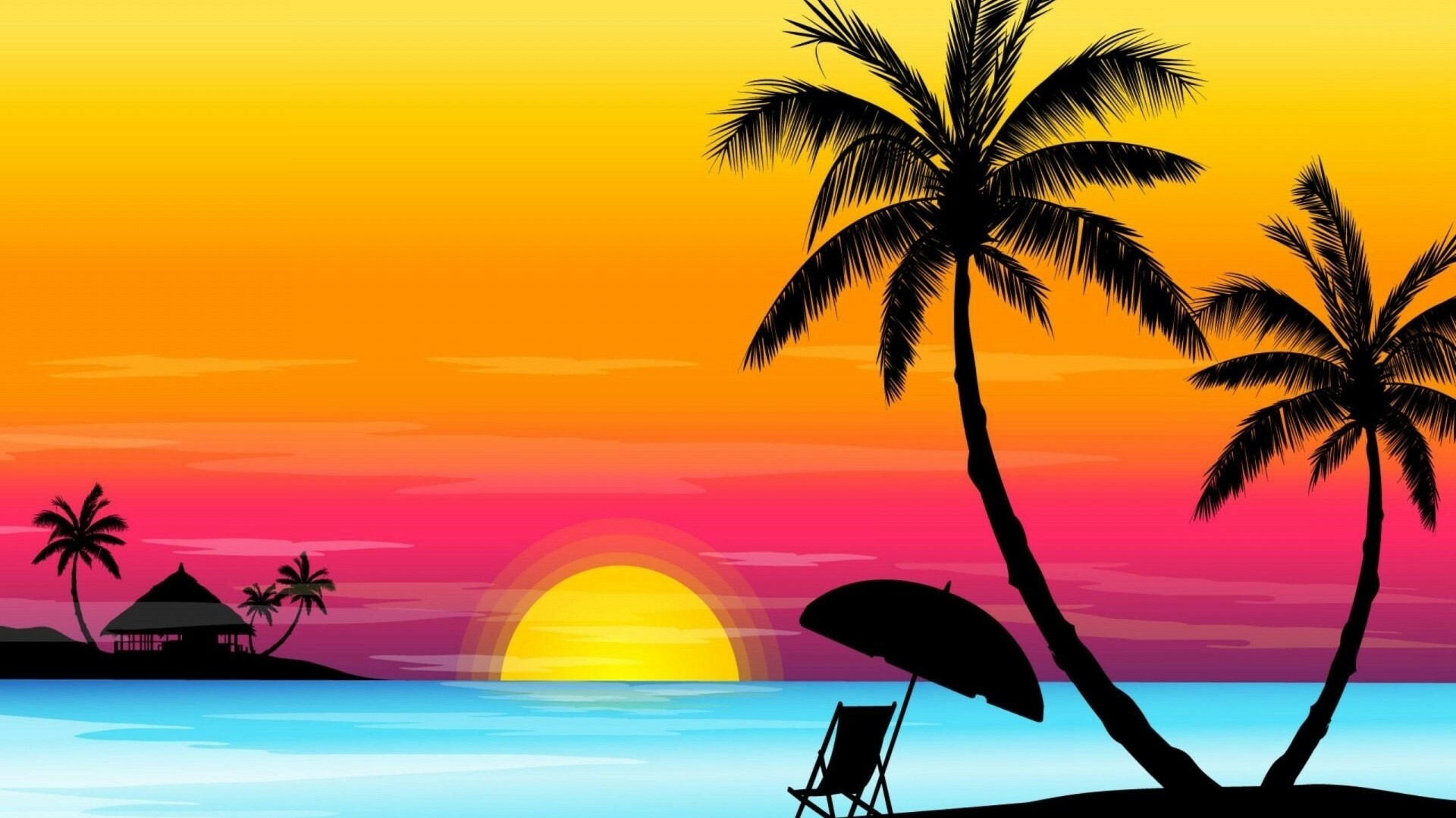 Palm Tree: A symbol of the tropical island paradise, Minimalism. 1920x1080 Full HD Background.