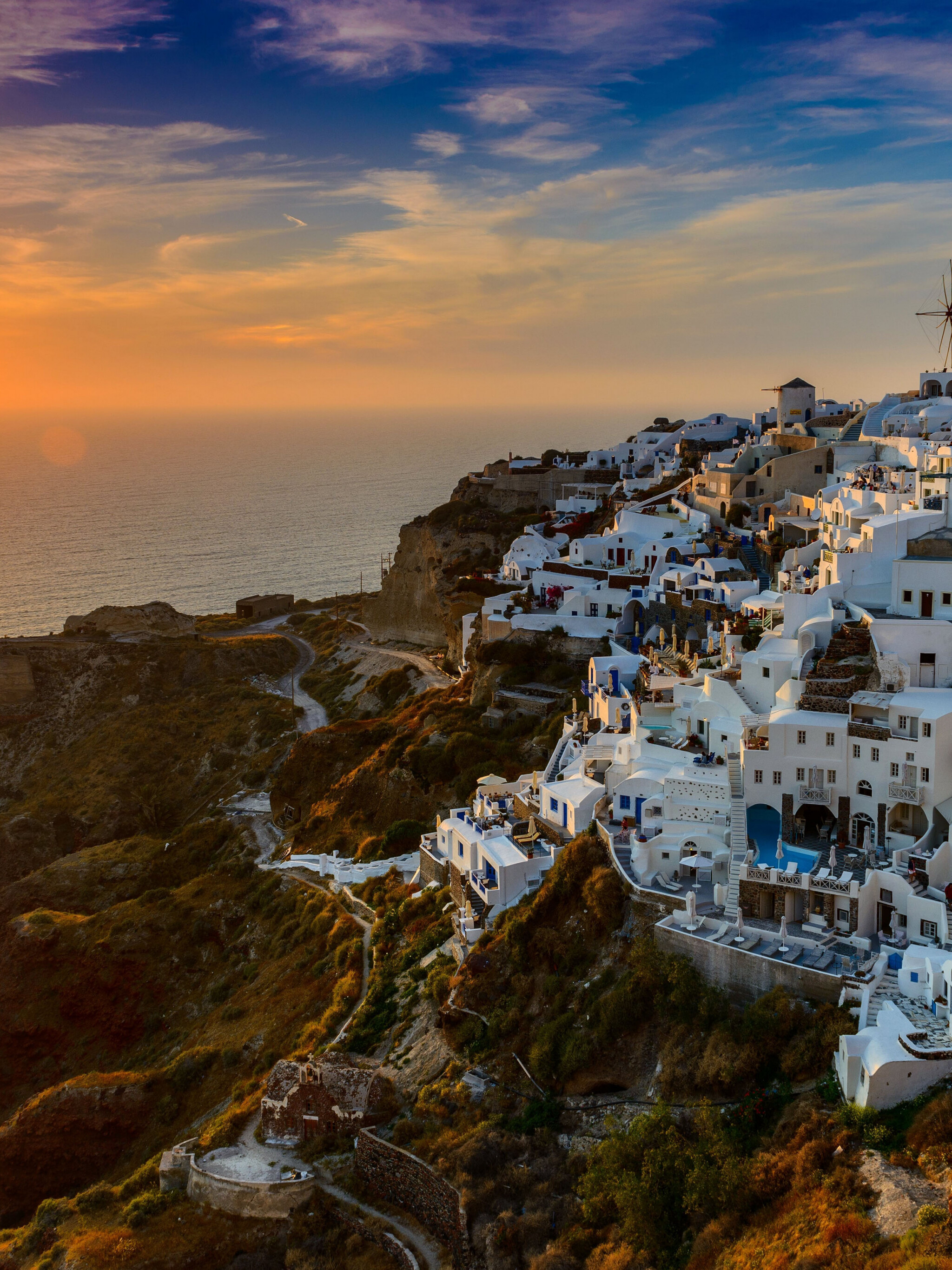 Greece: Santorini Island, Aegean Sea, Sunset, Travel. 2050x2740 HD Wallpaper.