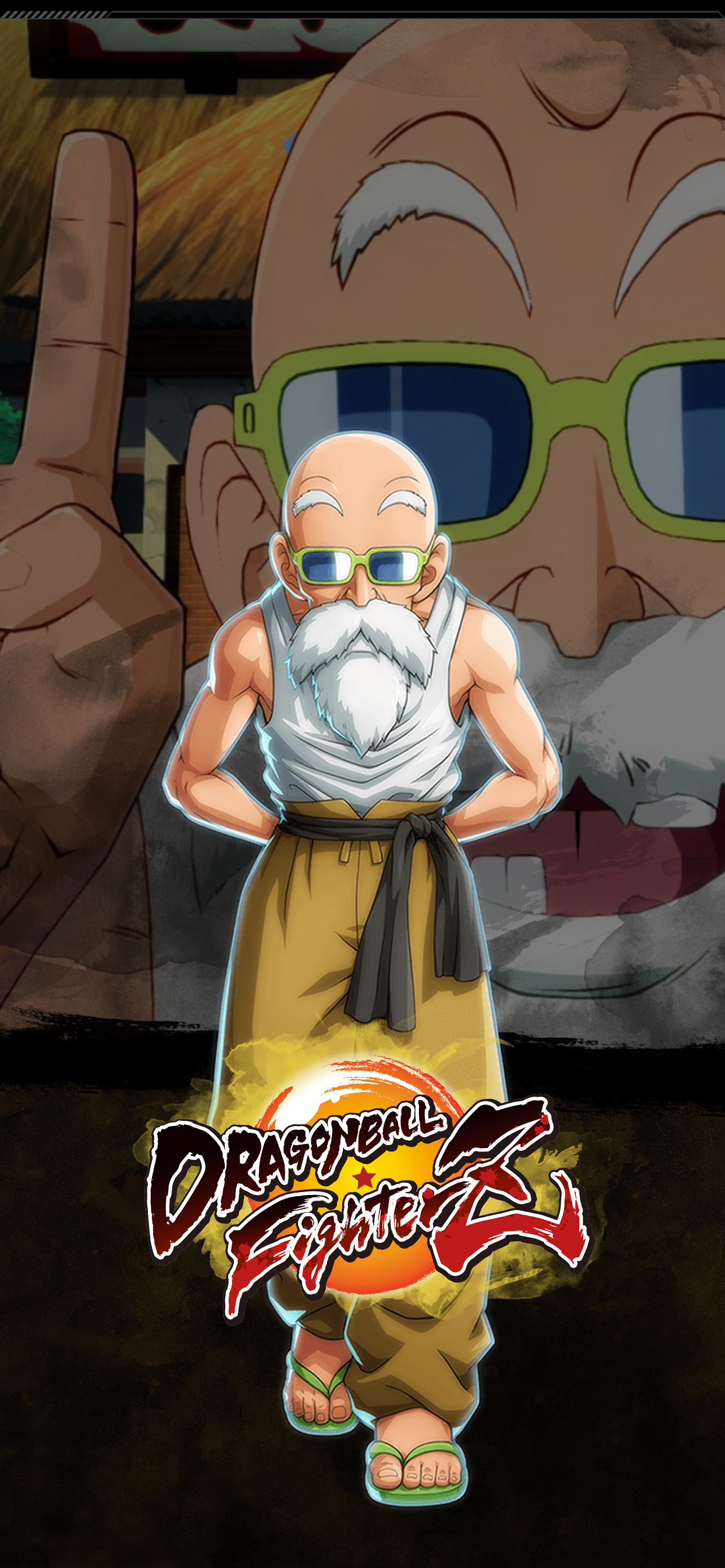 Dragon Ball FighterZ, Master Roshi wallpapers, Playful cat mascot, Monocle charm, 1290x2780 HD Handy