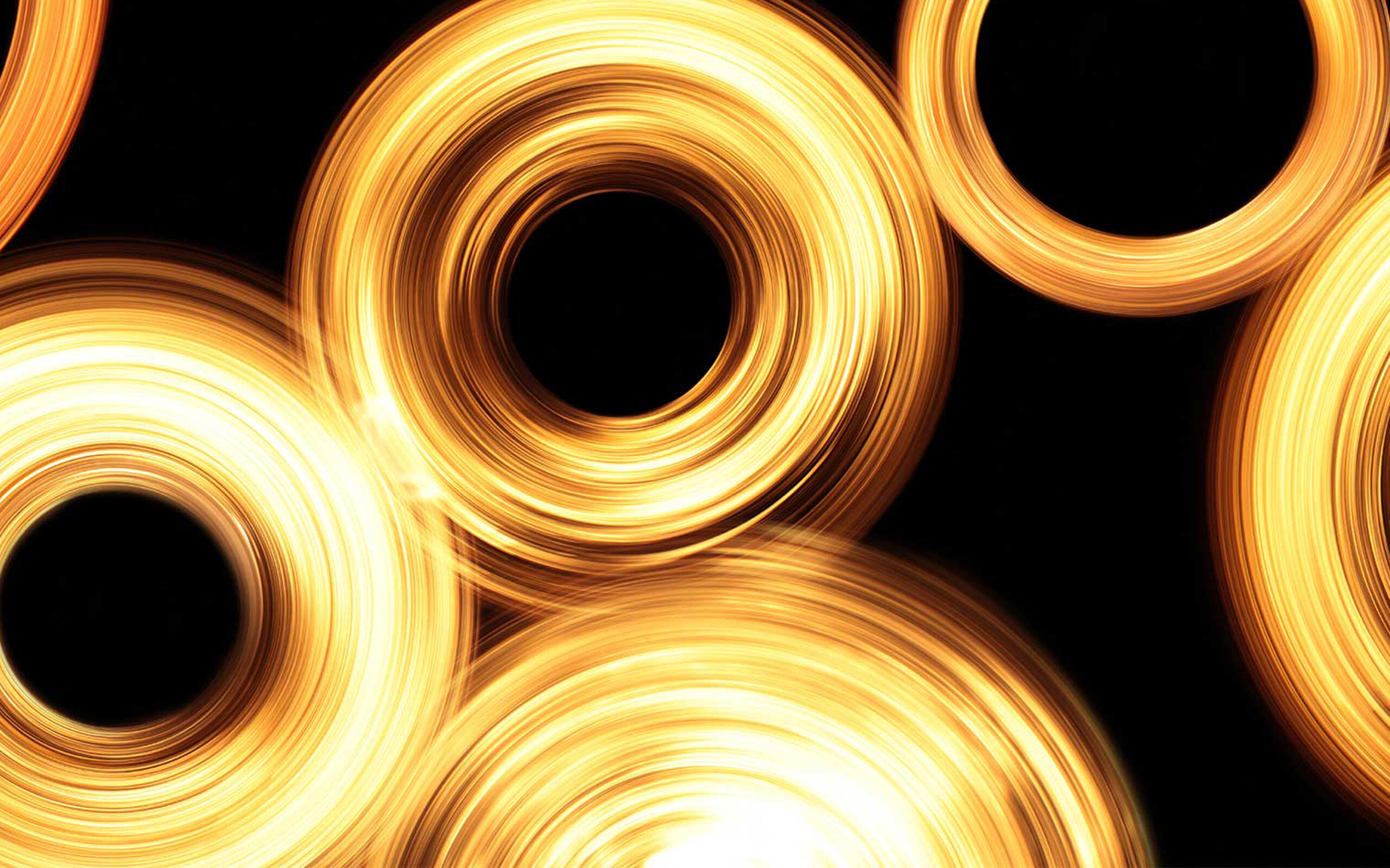 Gold Lights: Shining lights circles, Abstract, Light effect, Gold glowing neon circles. 2560x1600 HD Wallpaper.