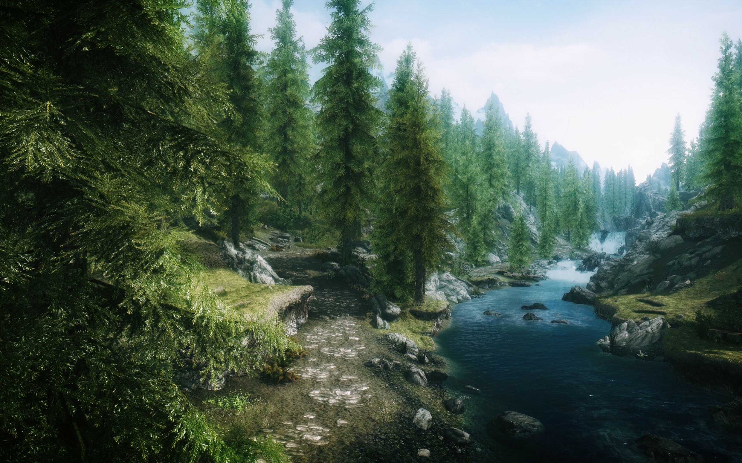 Elder Scrolls V, Scenic beauty, Lush forests, Tranquil rivers, 2560x1600 HD Desktop