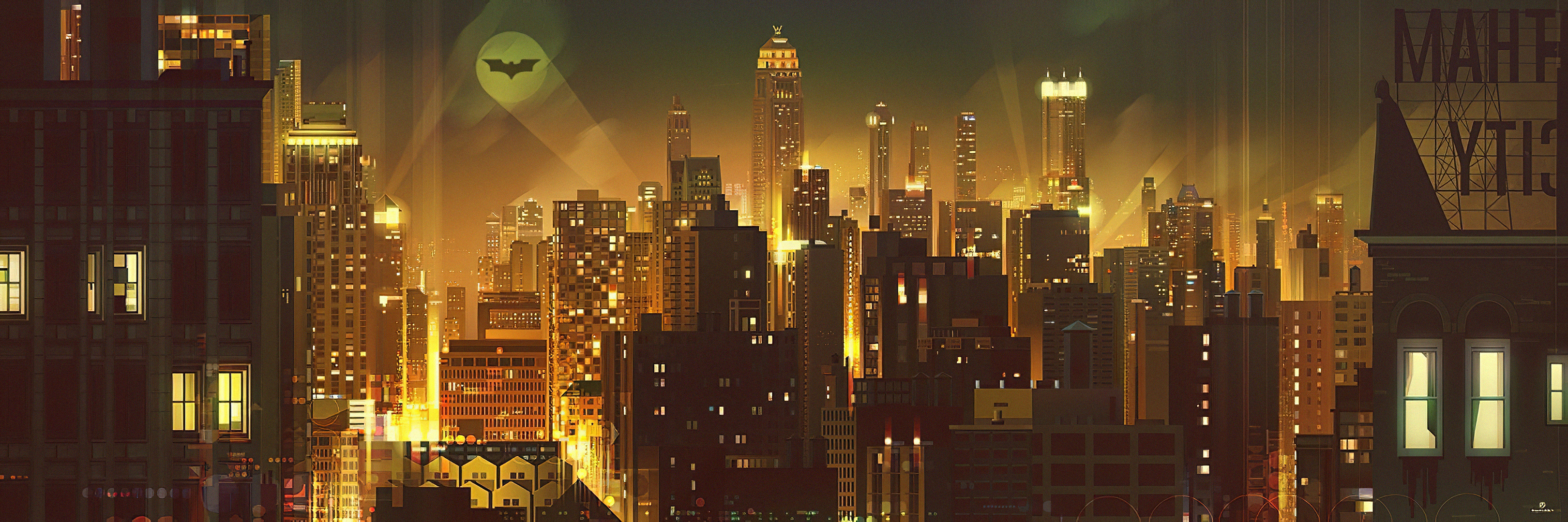 Gotham City, Digital art, 3240x1080 Dual Screen Desktop