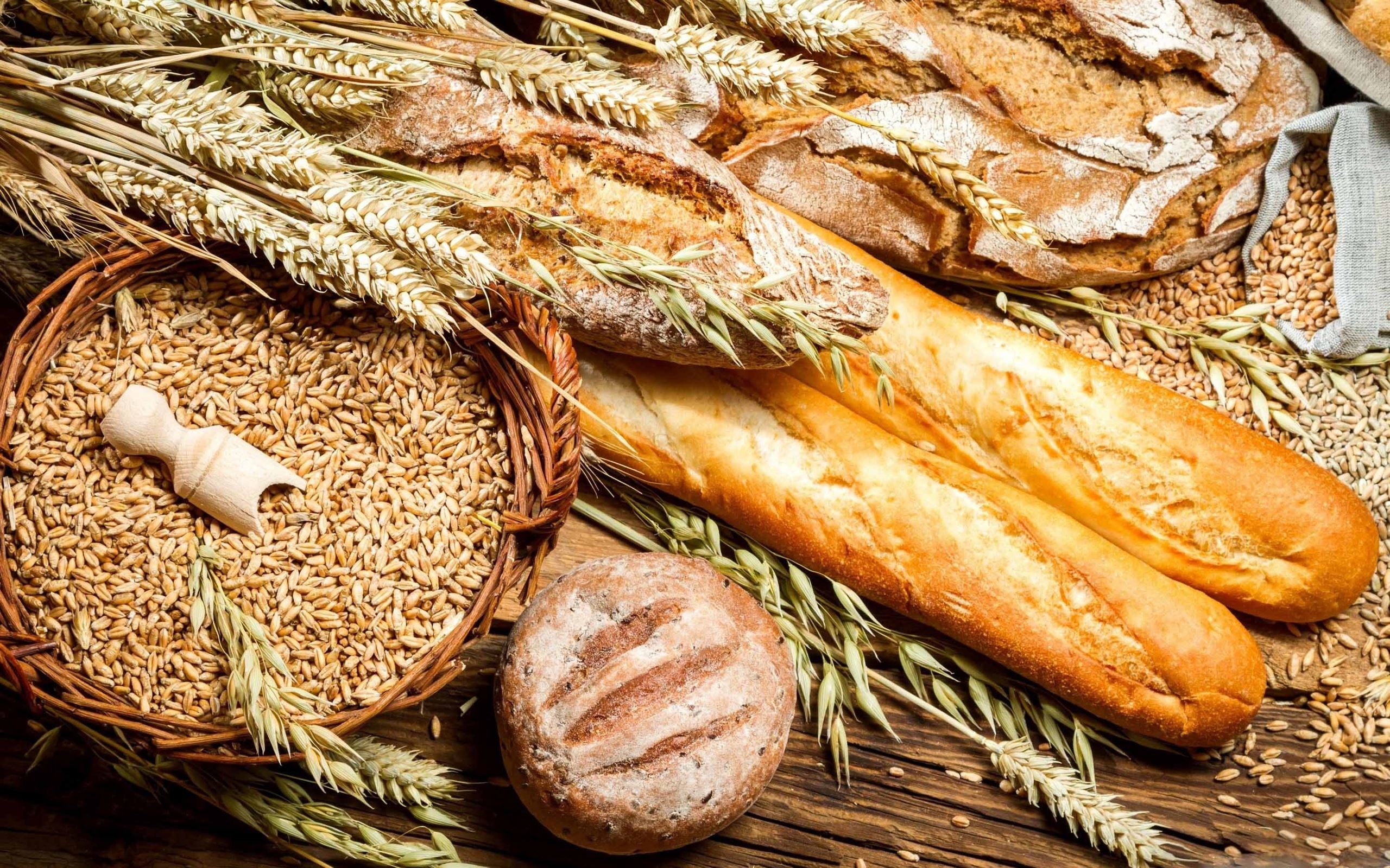 Baguette: Wheat, Grain, The most common type of bread in France. 2560x1600 HD Background.