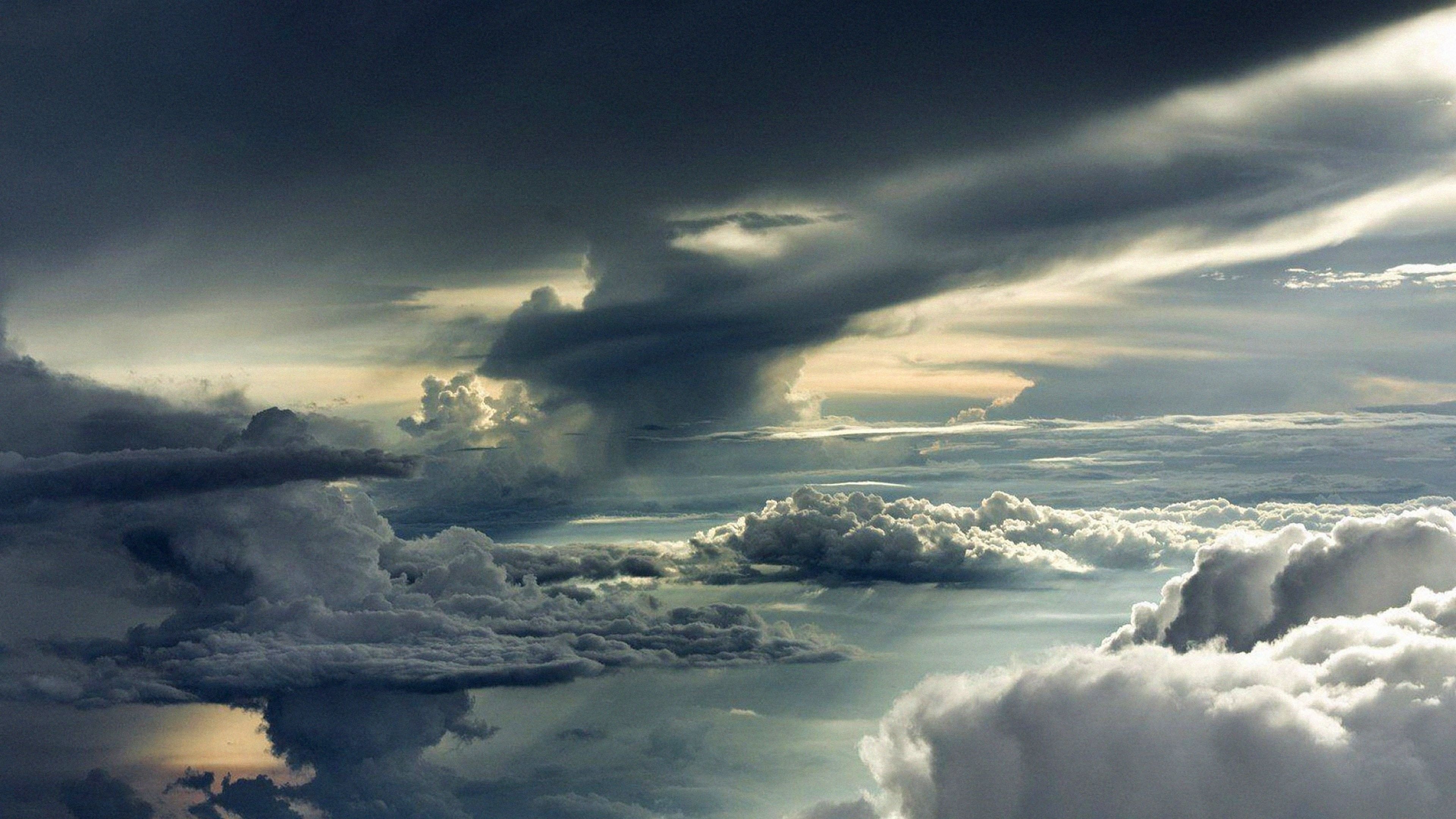 Gray Cloudy Sky: The formation of clouds, Cumulonimbus, A visible mass of condensed watery vapor. 3840x2160 4K Wallpaper.