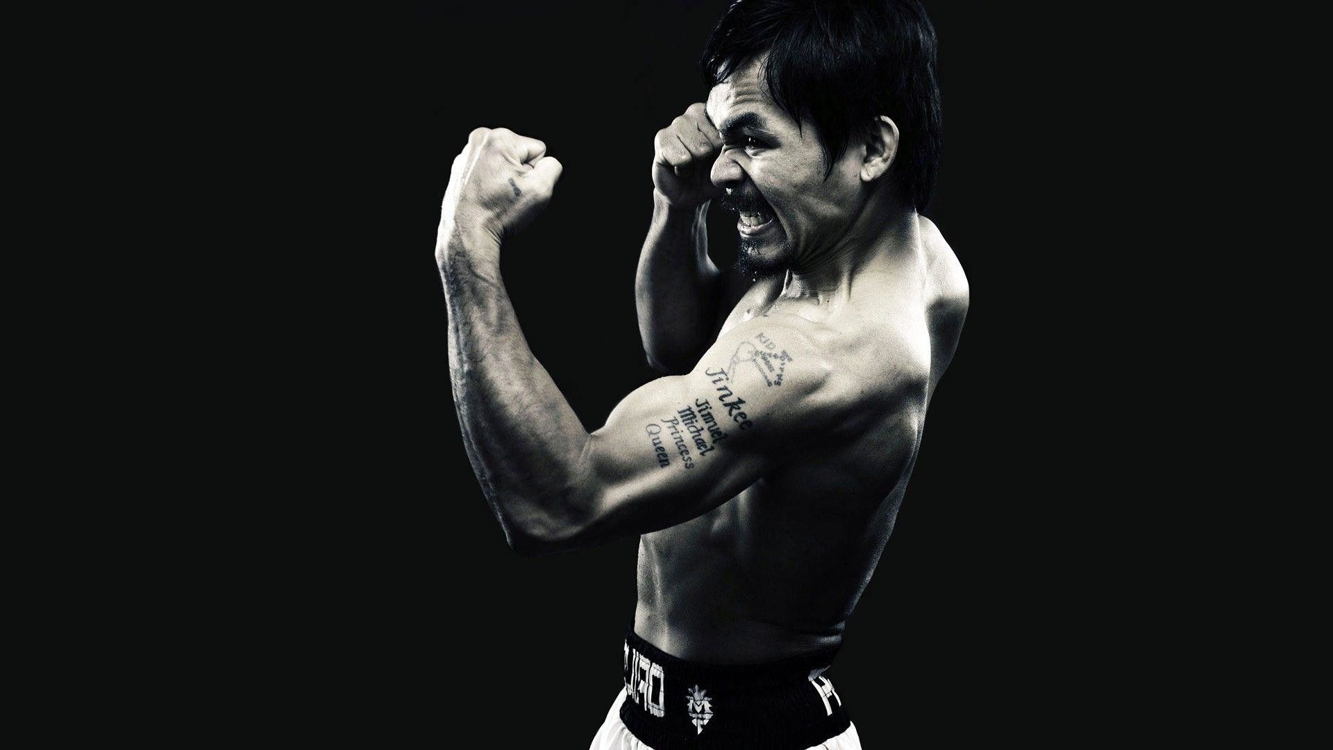 Combat Sports: Manny Pacquiao, Eight-division World Champion, World Boxing Council Boxer of the Decade, Monochrome. 1920x1080 Full HD Background.