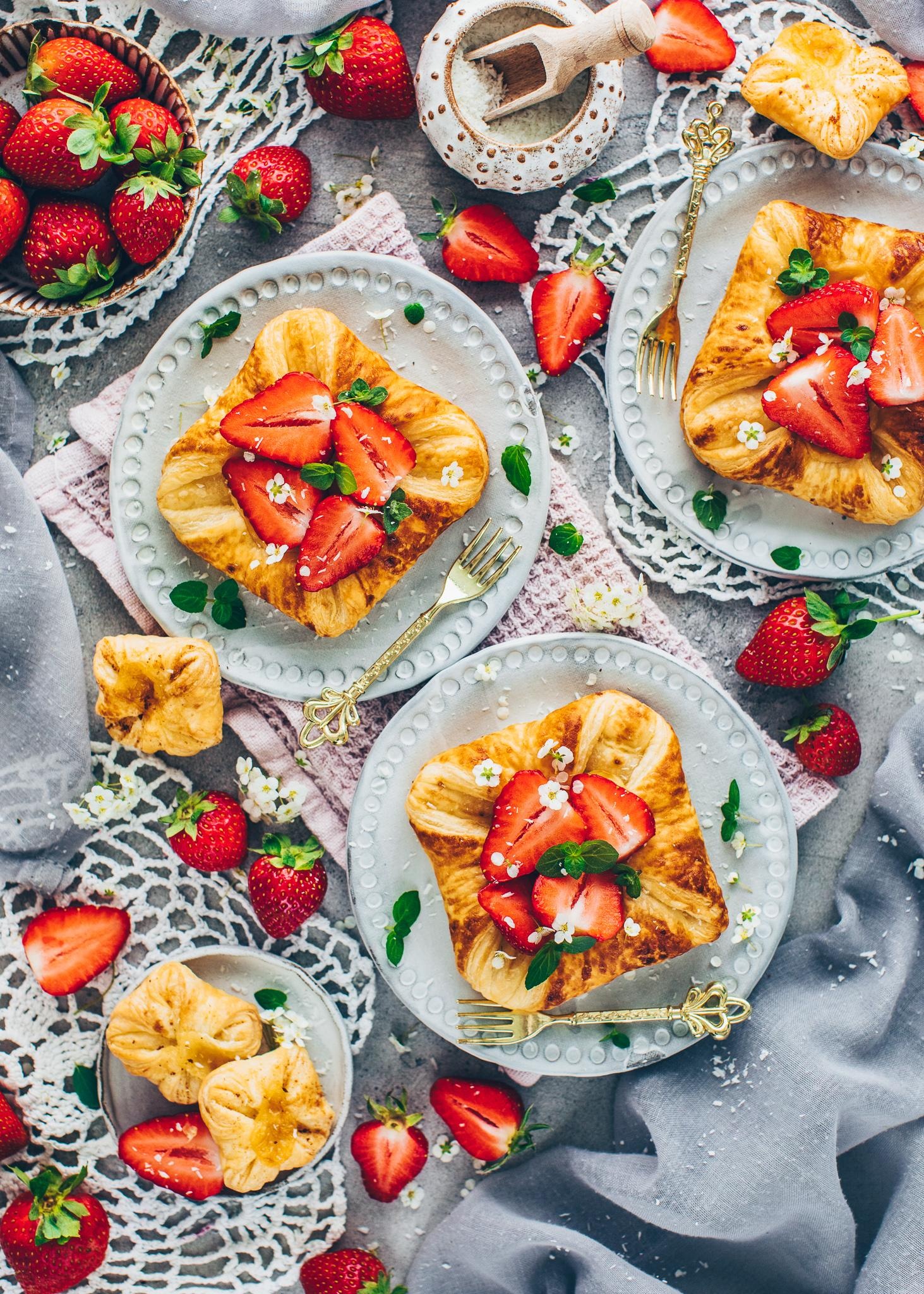 Pastry: Danish dessert with custard and strawberries, Natural foods. 1470x2050 HD Wallpaper.