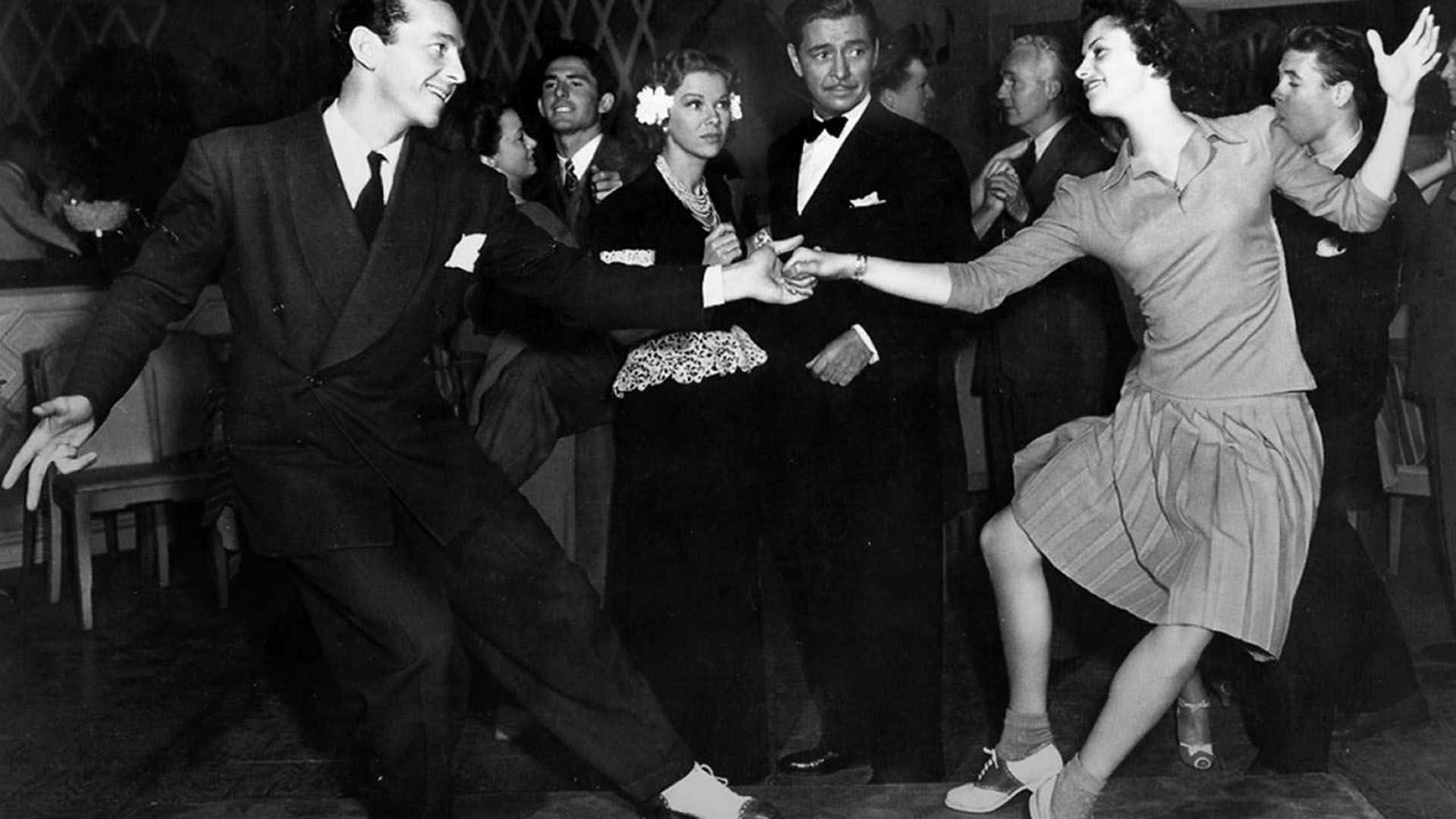 Swing Dance: West Coast Swing Dance, Both Partners Improvise Steps While Dancing Together, 1950s. 1920x1080 Full HD Background.