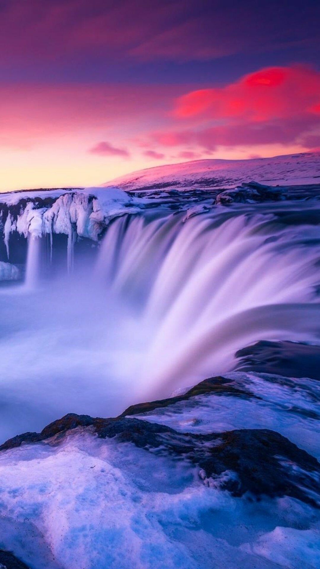 Waterfall: Godafoss, Iceland, The Sprengisandur highland. 1080x1920 Full HD Wallpaper.