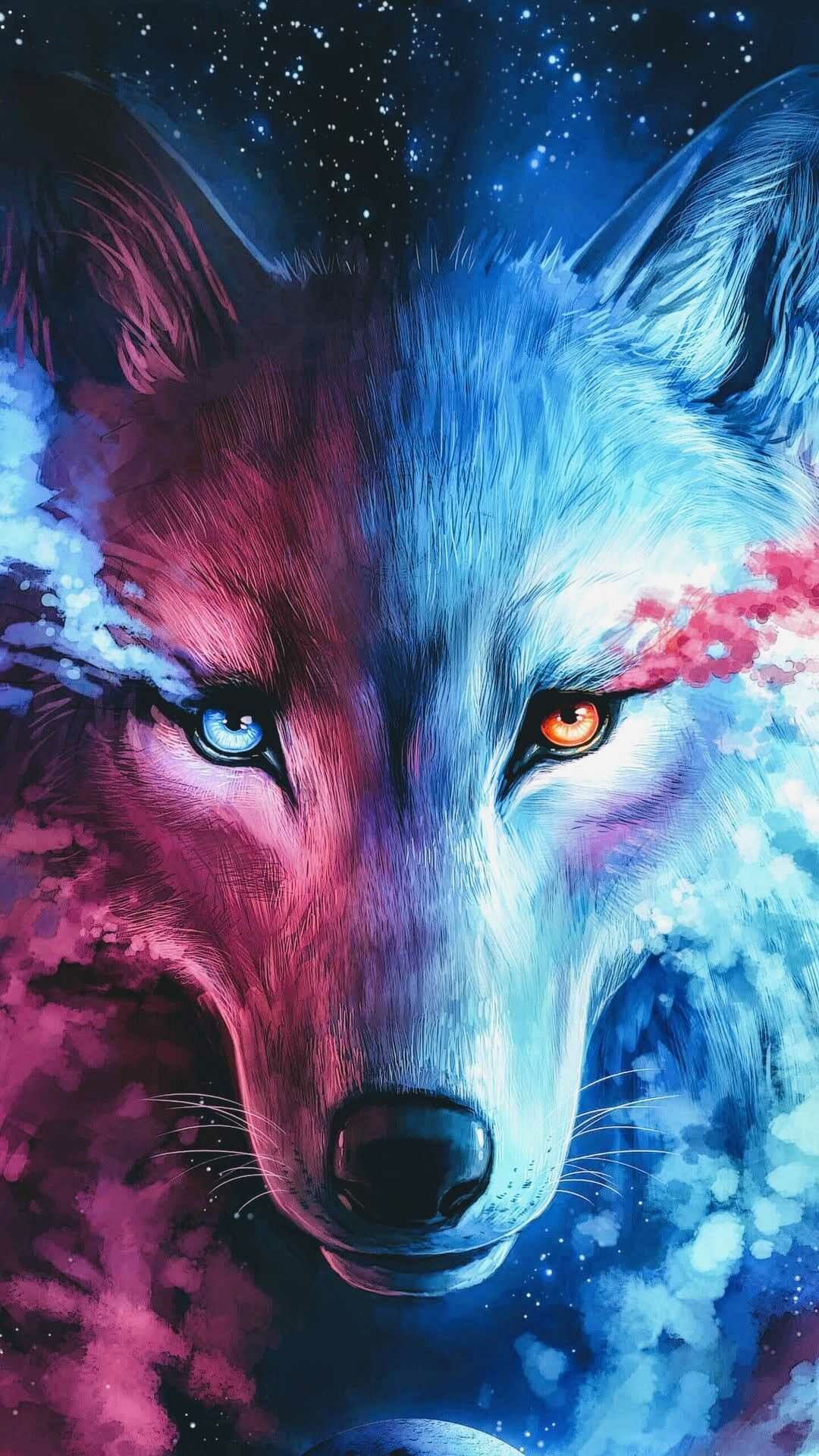 Wolf: Carnivore, Painting, Artwork, Canis lupus. 1080x1920 Full HD Background.
