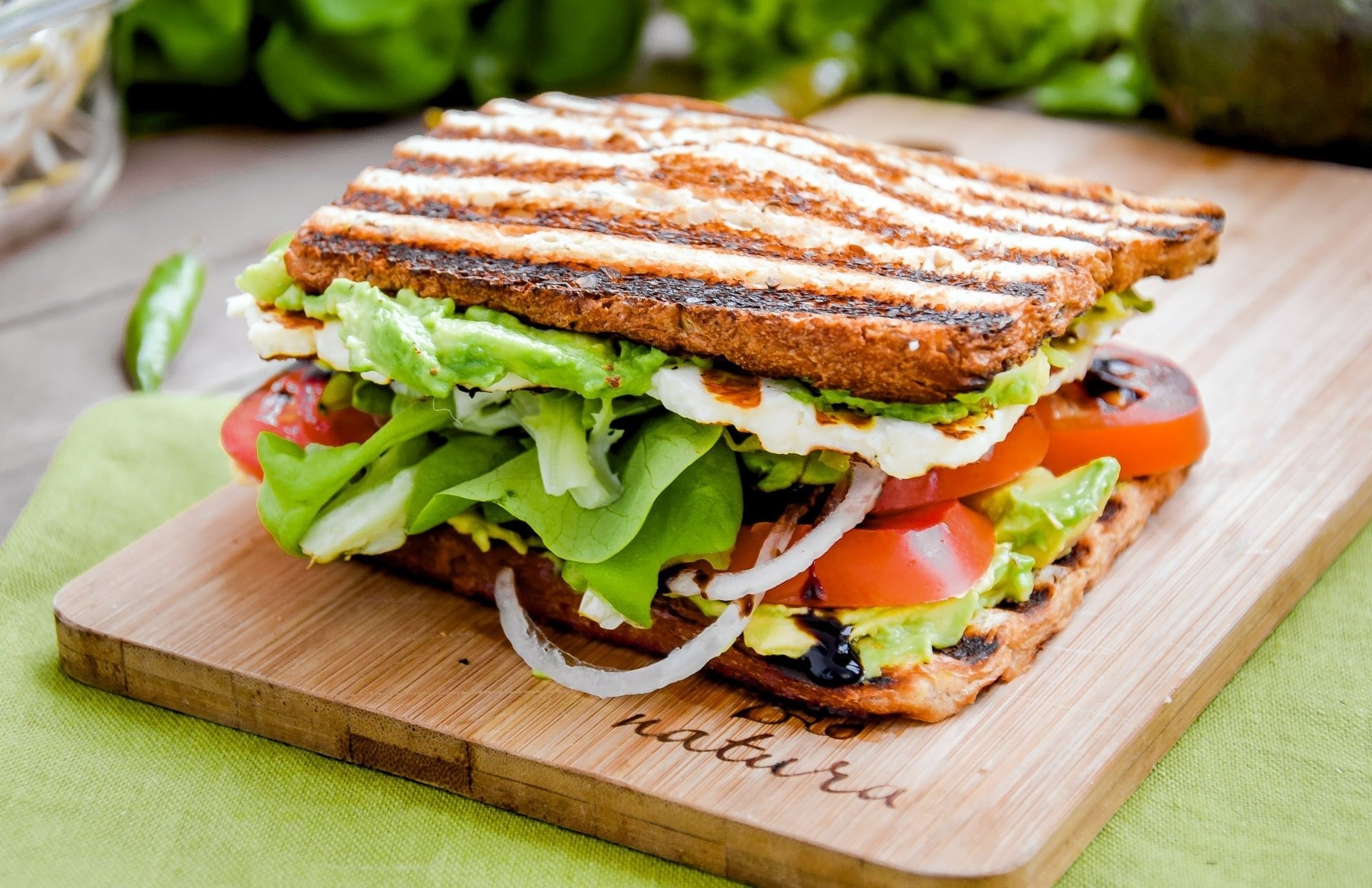 Sandwich: Toasted or grilled to add a crispy texture and enhance the flavors of the filling. 1920x1250 HD Background.