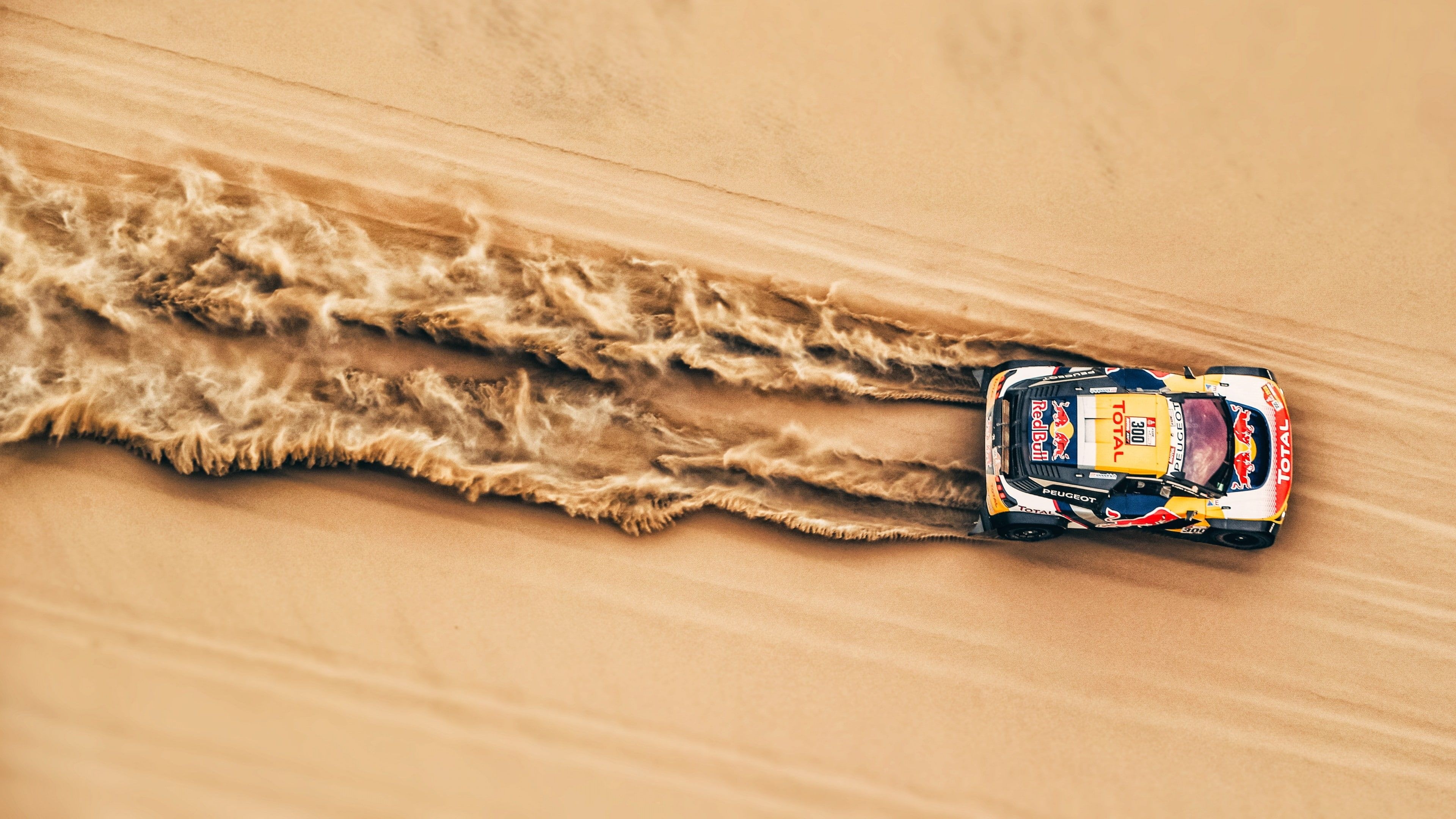 Peugeot 3008, Rally desert sand, Aerial view, Dakar rally beast, 3840x2160 4K Desktop