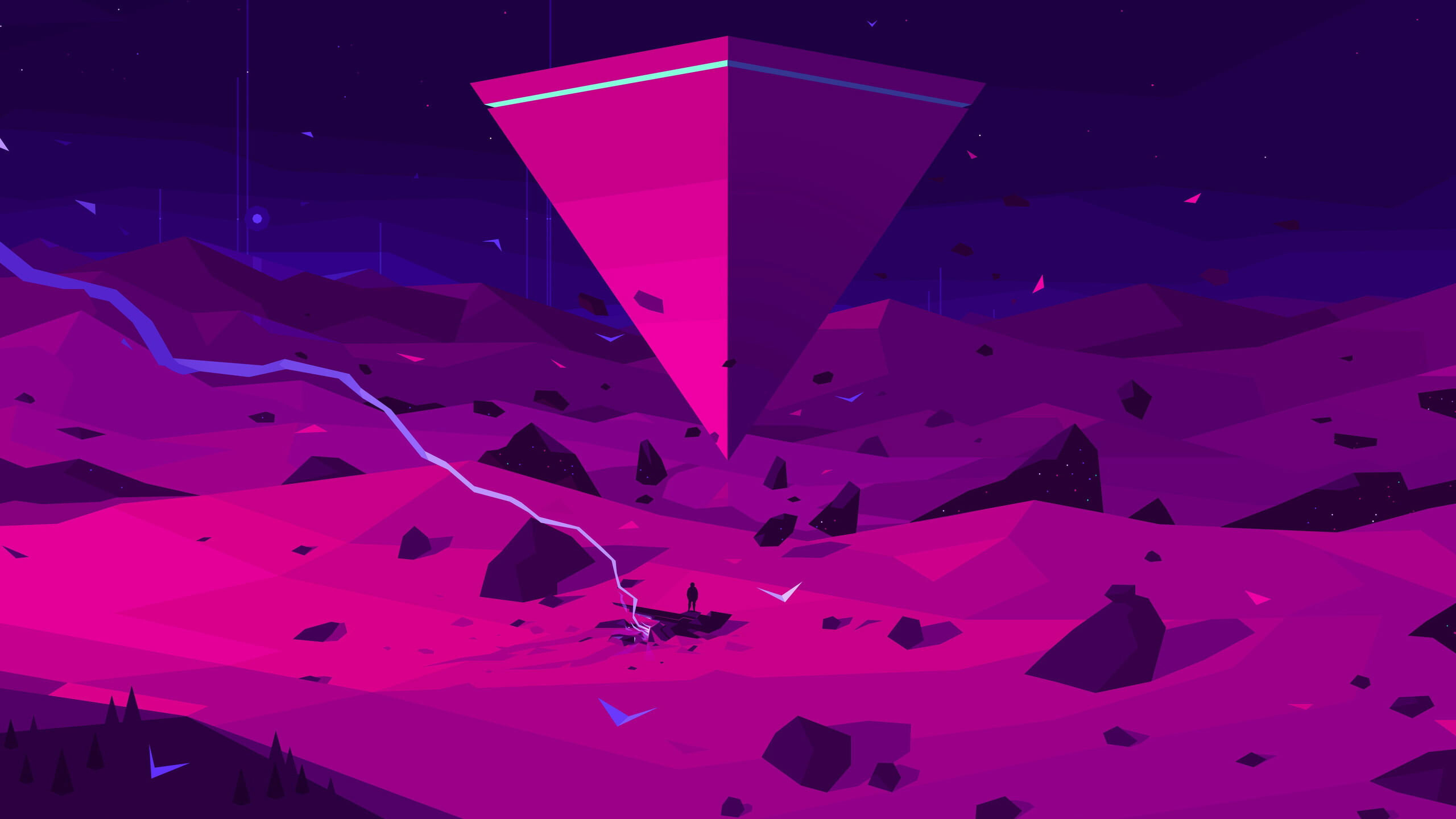 Triangle: Digital Art, Artwork, Pink, Purple, Space, Wedge. 2560x1440 HD Background.