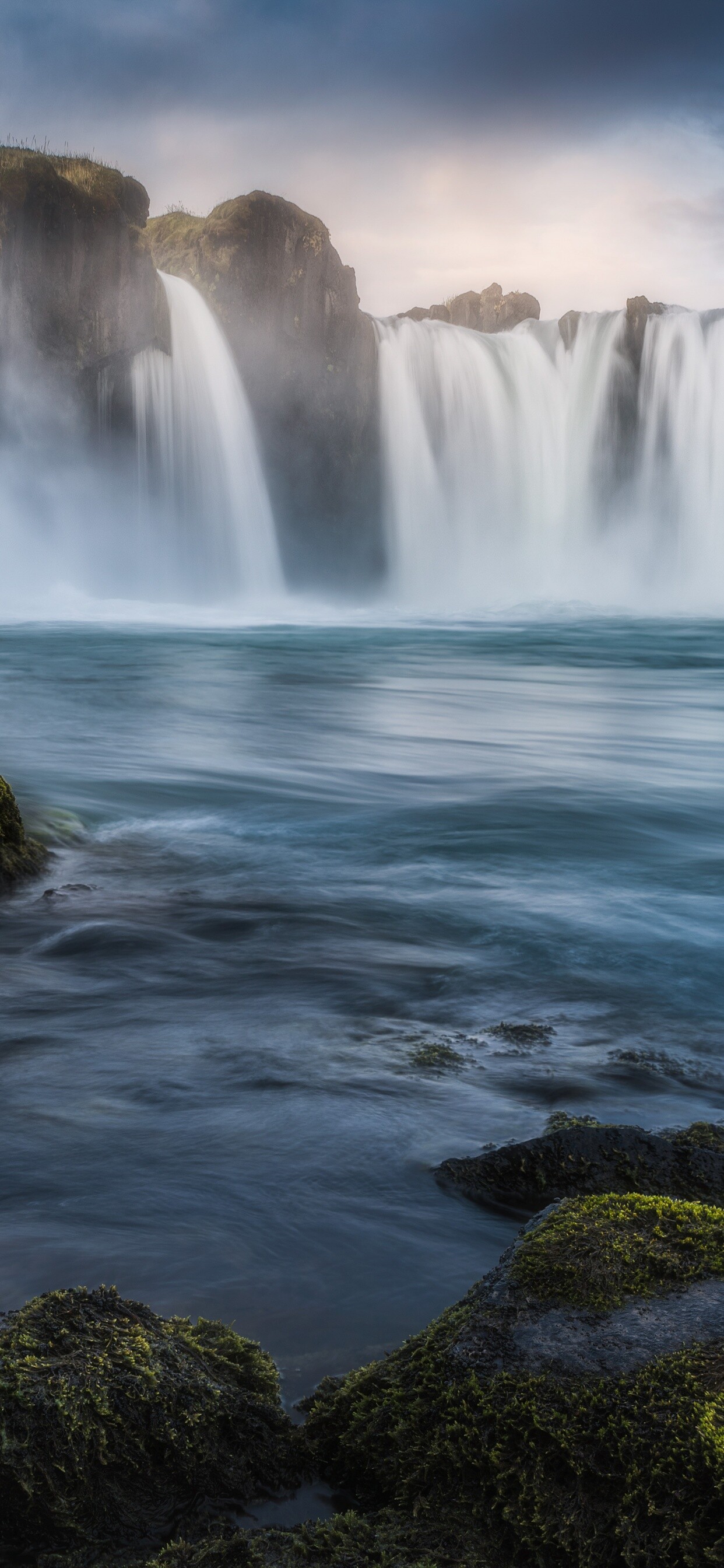 Waterfall: Godafoss, Iceland, Nature, Green area, Isolation. 1250x2690 HD Background.